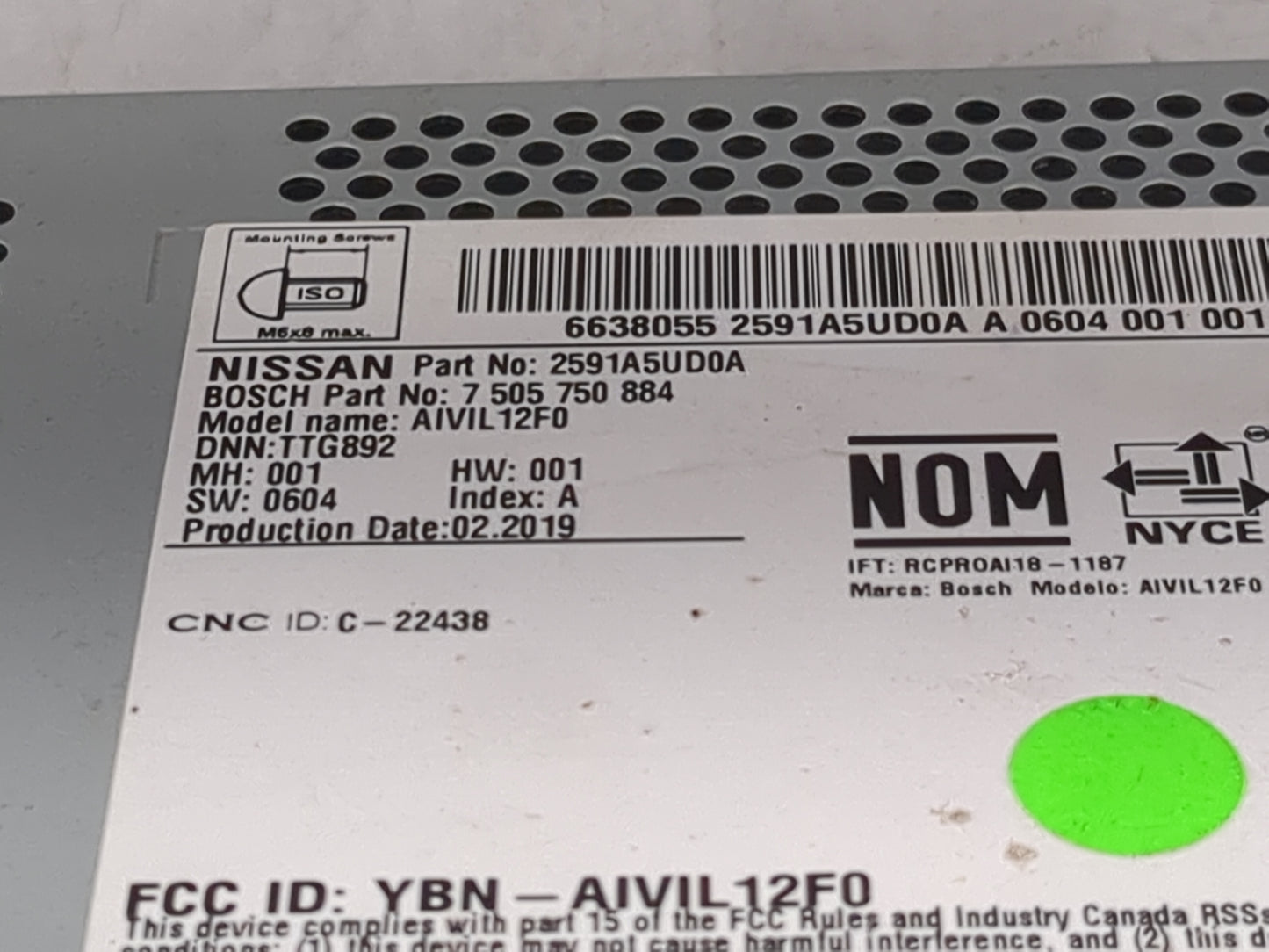 2019 Nissan Sentra Radio AM FM Cd Player Receiver Replacement P/N:2591A5UD0A 7505750884, AIVIL12F0, YBN-AIVIL12F0 Fits Fits 
