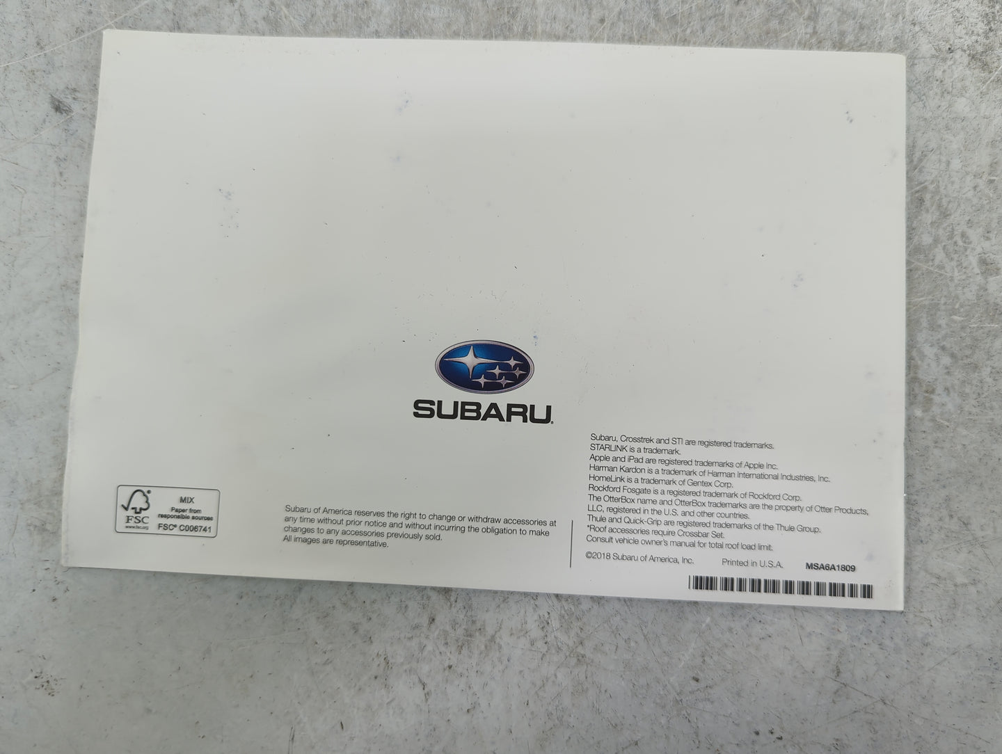 2019 Subaru Crosstrek Owners Manual Book Guide P/N:A1340BE-A MSA5M1907A, MSA6A1809 OEM Used Auto Parts - Oemusedautoparts1.c
