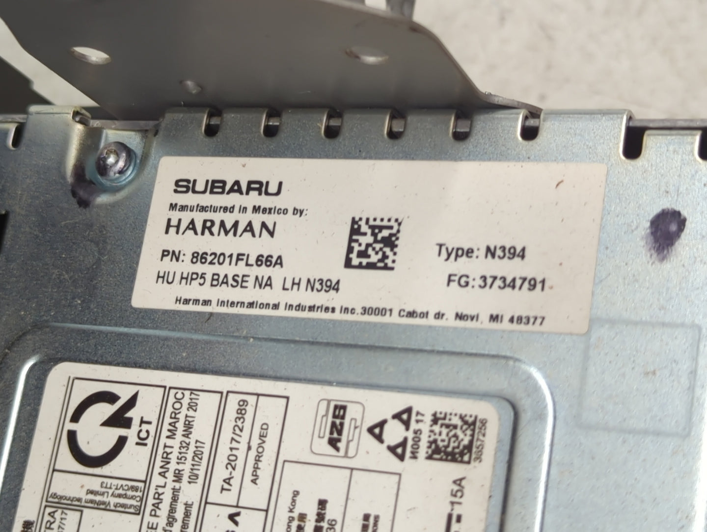 2019 Subaru Impreza Radio AM FM Cd Player Receiver Replacement P/N:86201FL66A Fits OEM Used Auto Parts - Oemusedautoparts1.c