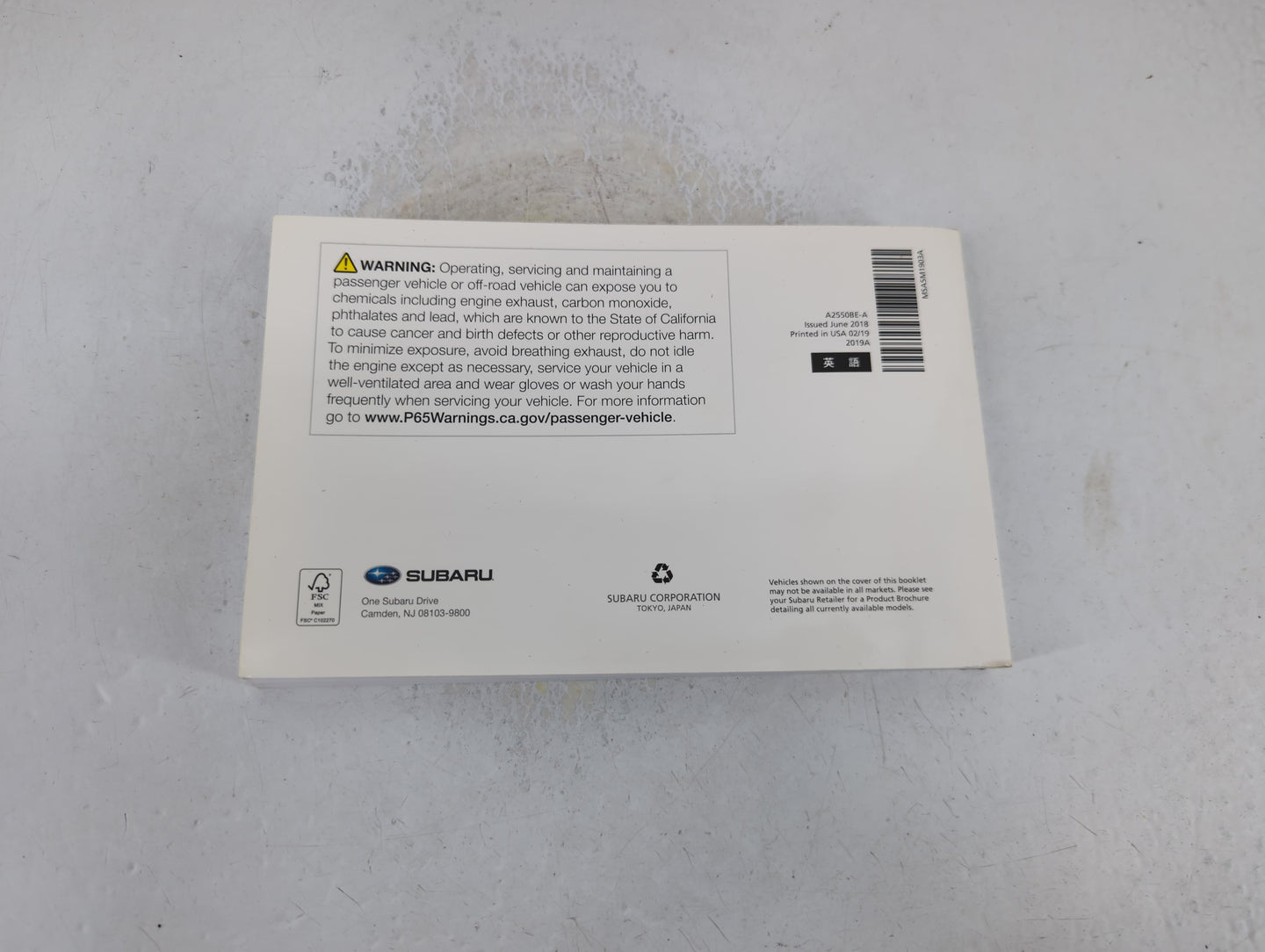 2019 Subaru Legacy Owners Manual Book Guide P/N:A2550BE-A OEM Used Auto Parts - Oemusedautoparts1.com