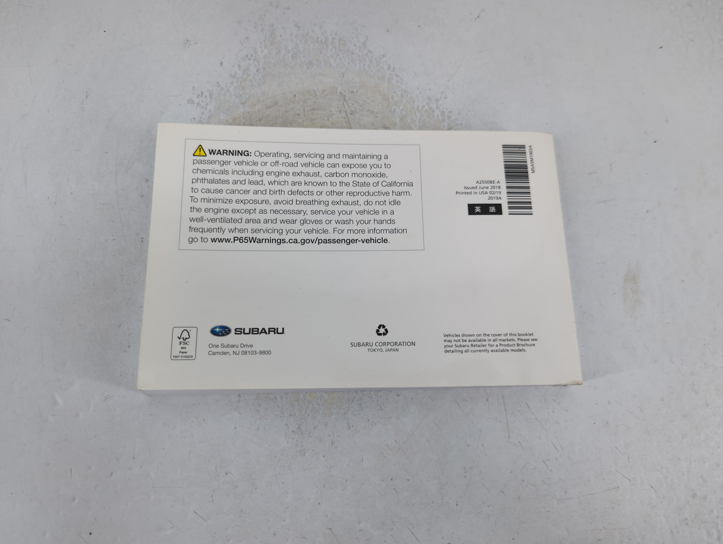 2019 Subaru Legacy Owners Manual Book Guide P/N:A2550BE-A OEM Used Auto Parts - Oemusedautoparts1.com