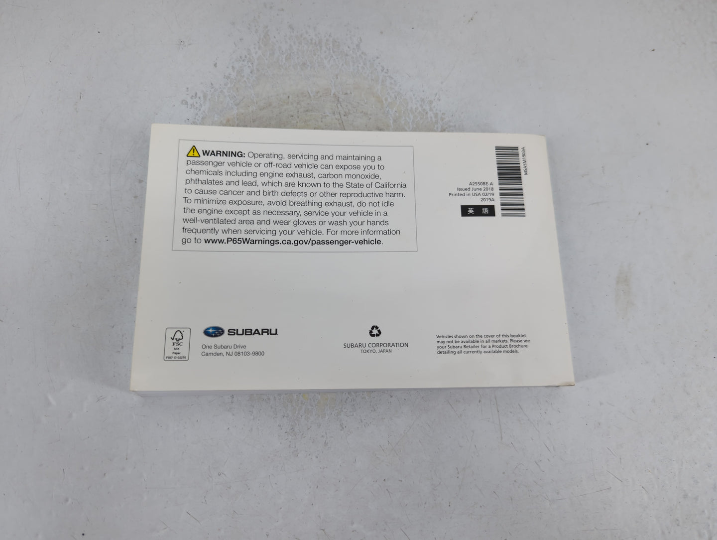 2019 Subaru Legacy Owners Manual Book Guide P/N:A2550BE-A OEM Used Auto Parts - Oemusedautoparts1.com