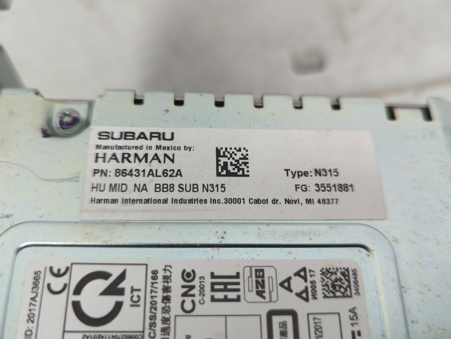 2019 Subaru Legacy Radio AM FM Cd Player Receiver Replacement P/N:86431AL62A Fits OEM Used Auto Parts - Oemusedautoparts1.co
