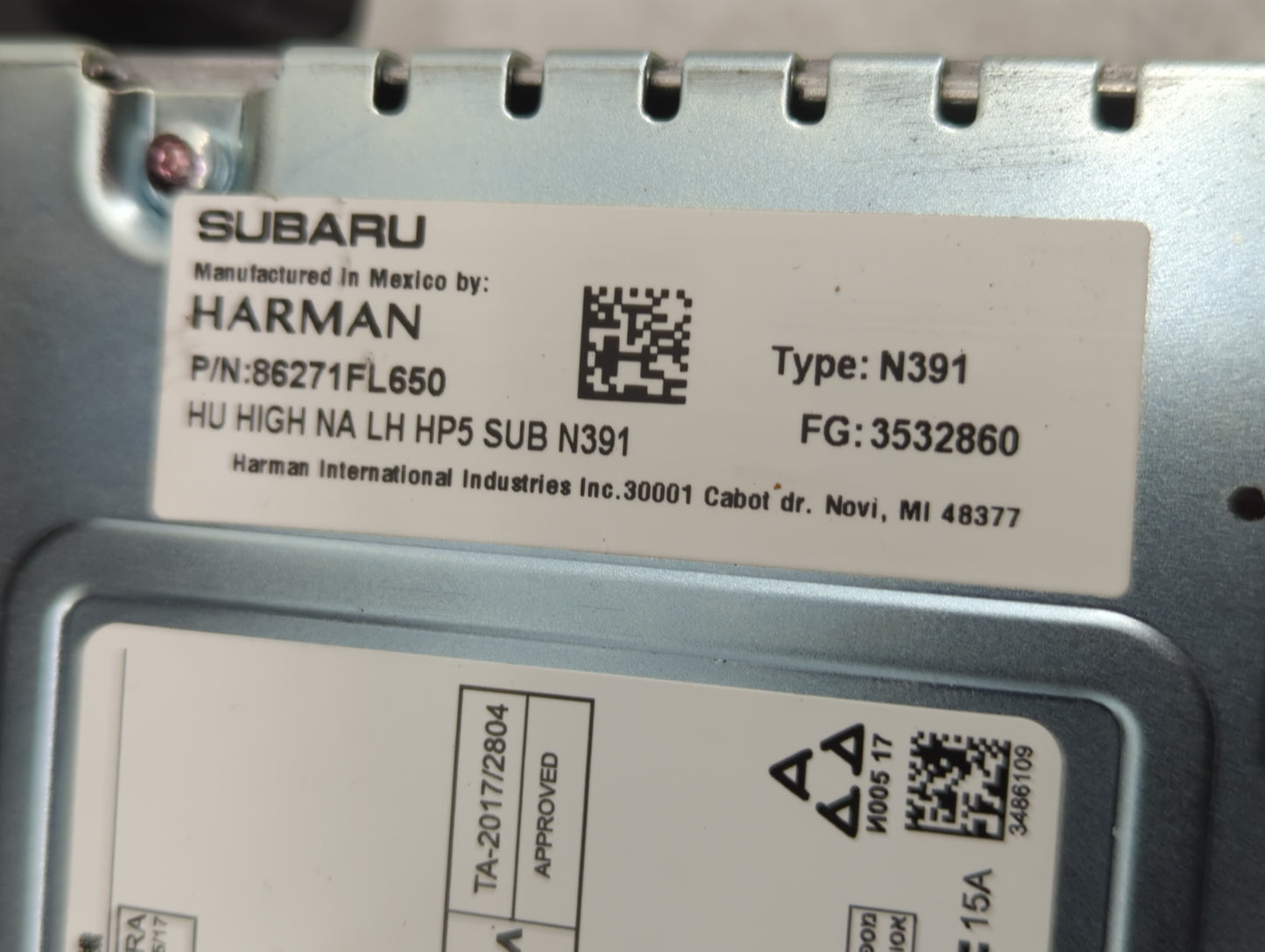 2019 Subaru Xv Radio AM FM Cd Player Receiver Replacement P/N:86271FL650 Fits OEM Used Auto Parts - Oemusedautoparts1.com