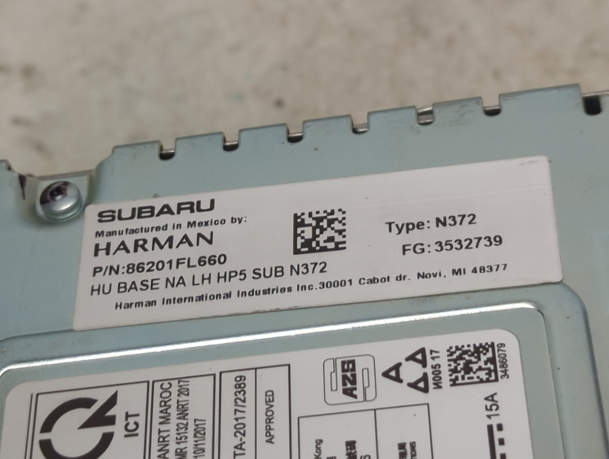 2019 Subaru Xv Radio AM FM Cd Player Receiver Replacement P/N:86201FL660 Fits OEM Used Auto Parts - Oemusedautoparts1.com