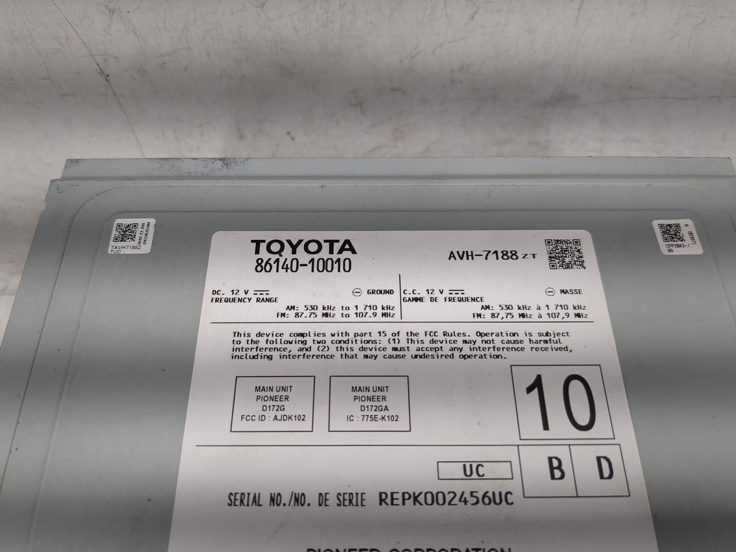 2019 Toyota C-Hr Radio AM FM Cd Player Receiver Replacement P/N:86140-10010 Fits OEM Used Auto Parts - Oemusedautoparts1.com