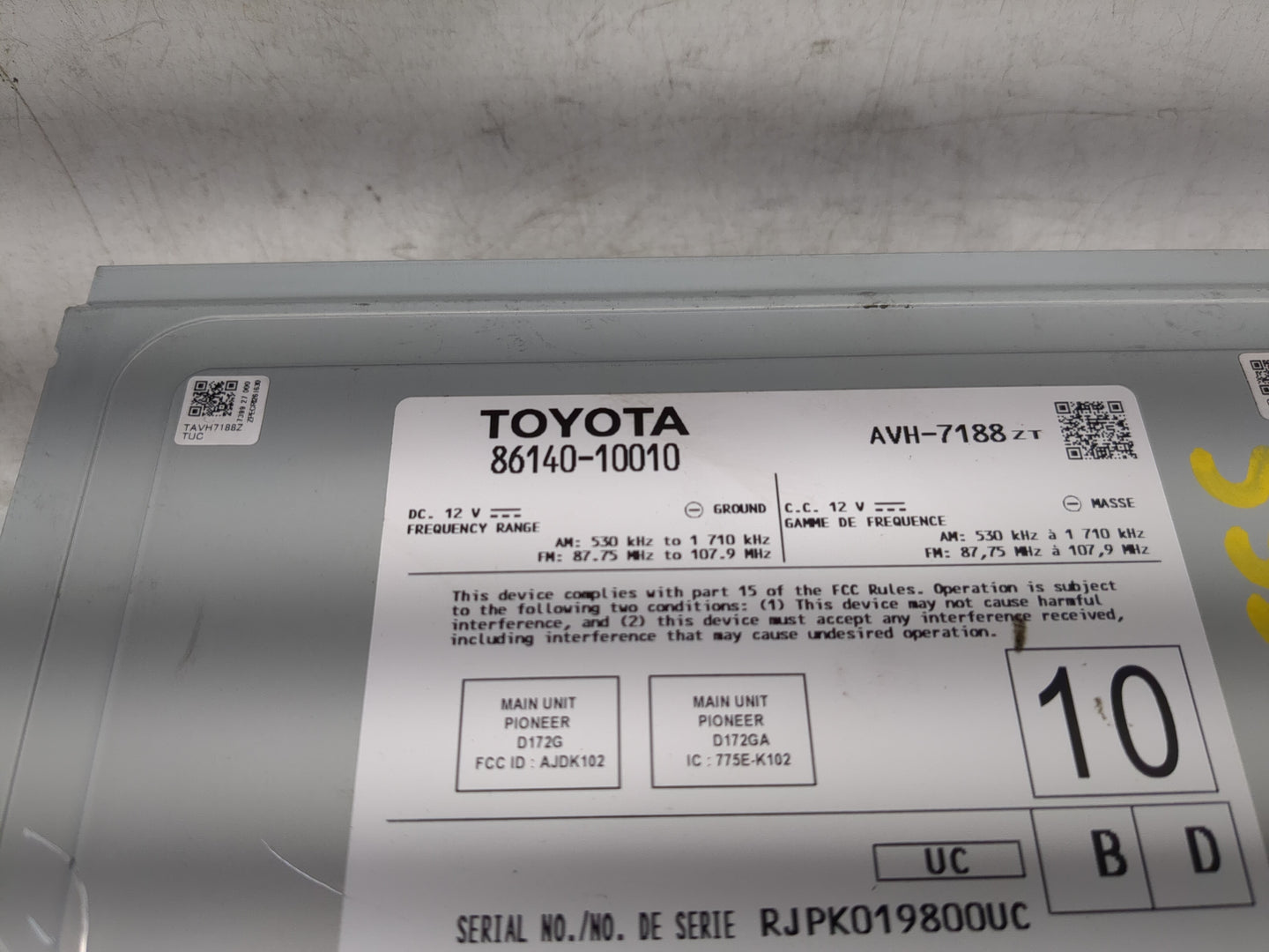 2019 Toyota C-Hr Radio AM FM Cd Player Receiver Replacement P/N:86140-10010 Fits OEM Used Auto Parts - Oemusedautoparts1.com