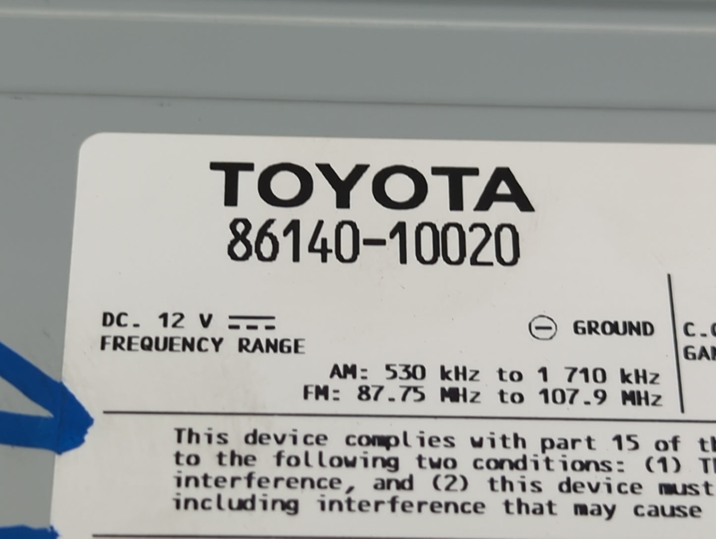 2019 Toyota C-Hr Radio AM FM Cd Player Receiver Replacement P/N:86140-10020 Fits OEM Used Auto Parts - Oemusedautoparts1.com