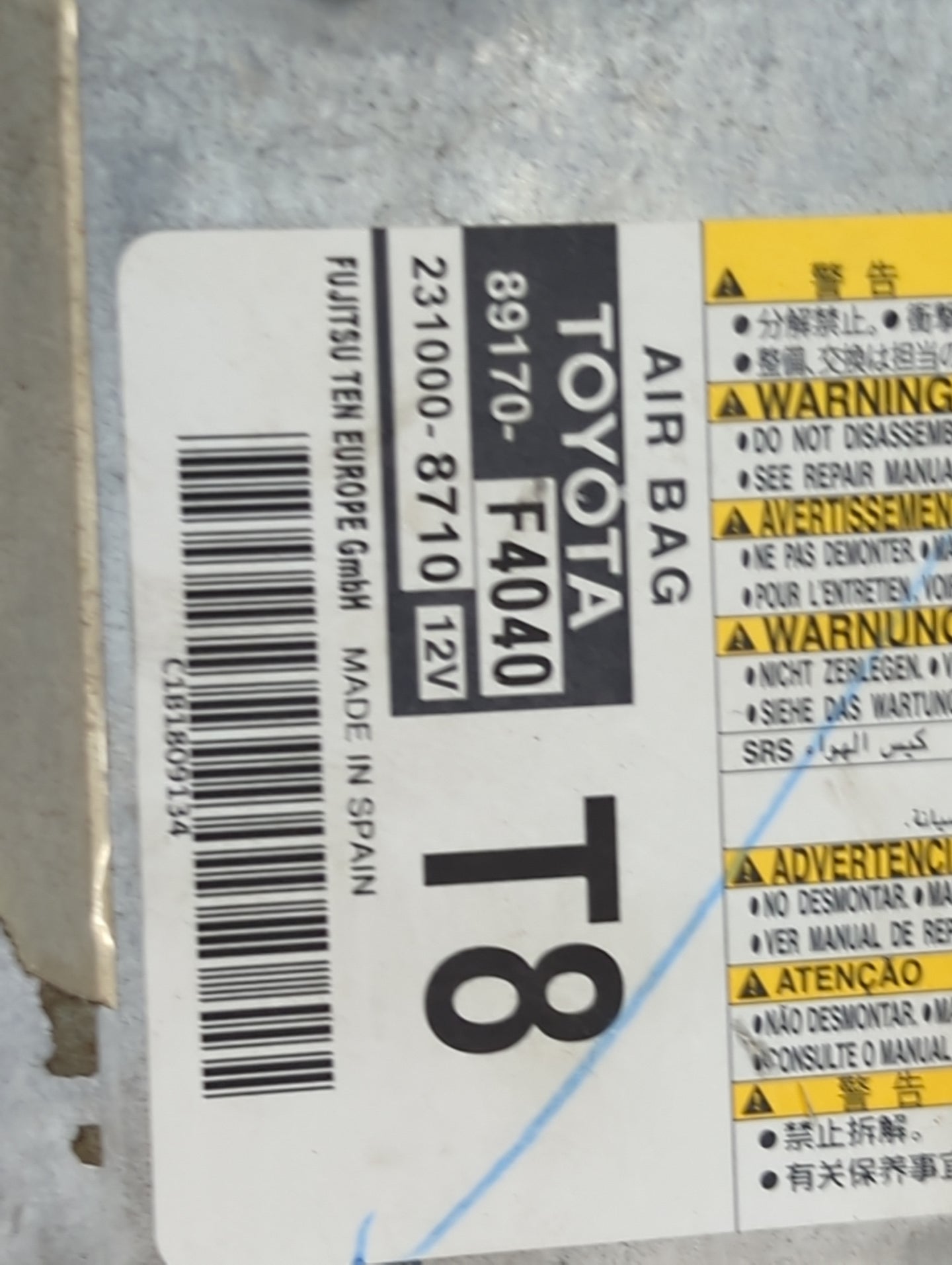 2019 Toyota C-hr Safety Restraint Srs Airbag Control Module 89170-f4040 - Oemusedautoparts1.com