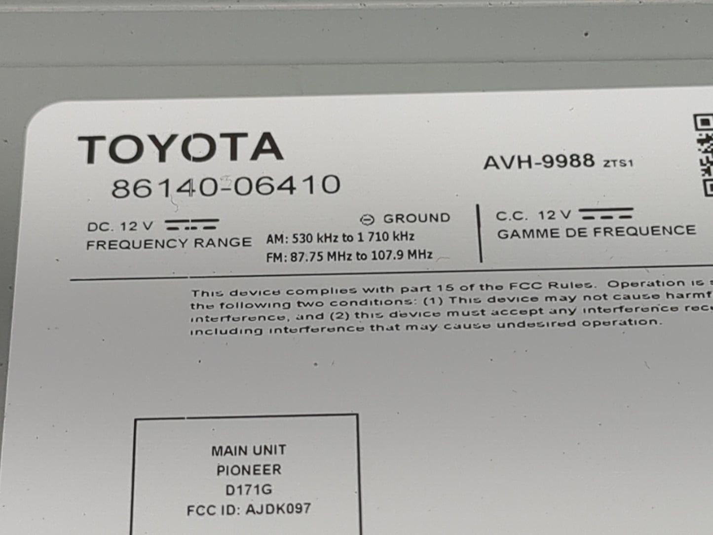 2019-2020 Toyota Camry Radio AM FM Cd Player Receiver Replacement P/N:86140-06410 Fits Fits 2019 2020 OEM Used Auto Parts - 