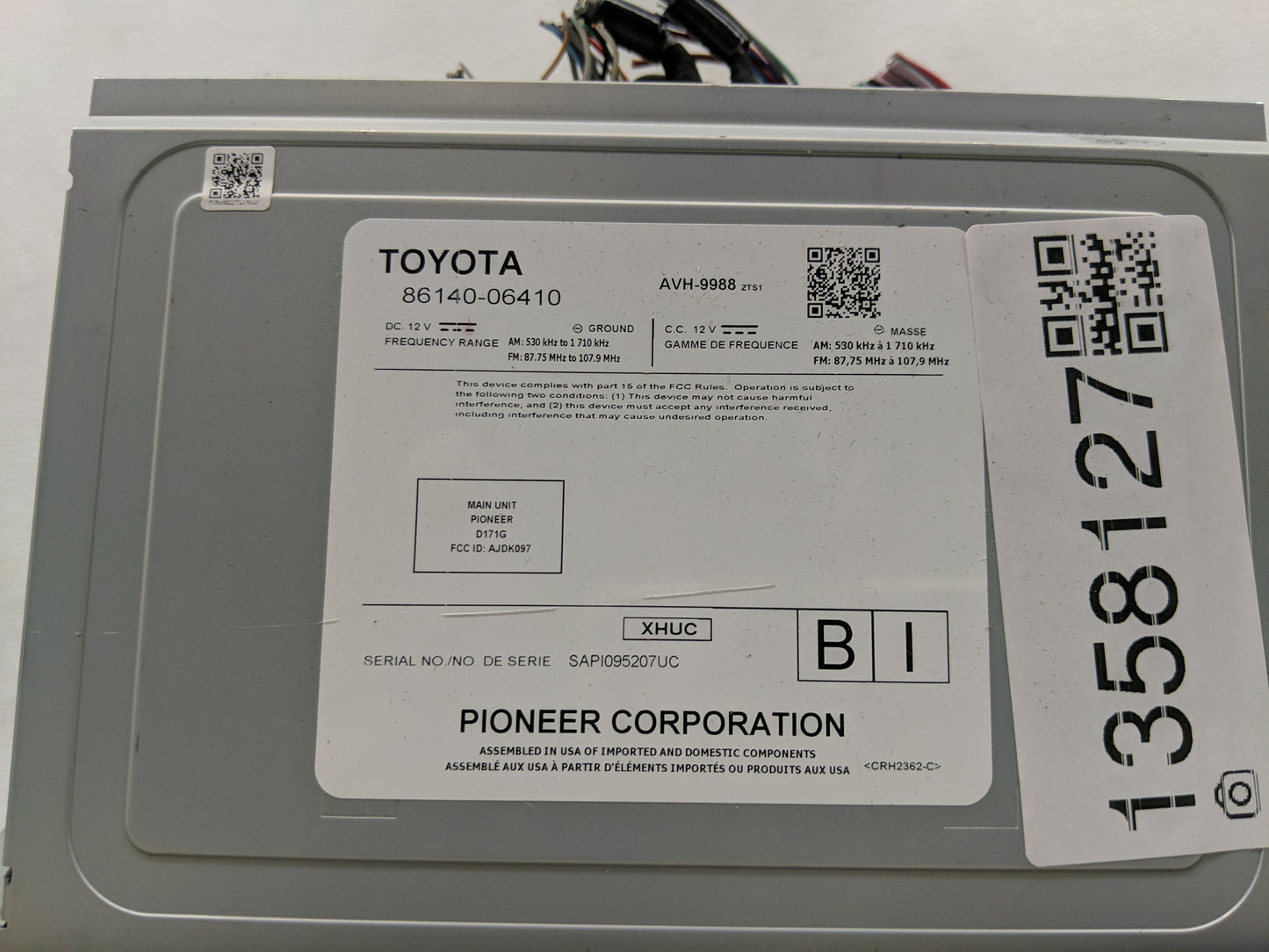 2019-2020 Toyota Camry Radio AM FM Cd Player Receiver Replacement P/N:86140-06410 Fits Fits 2019 2020 OEM Used Auto Parts - 