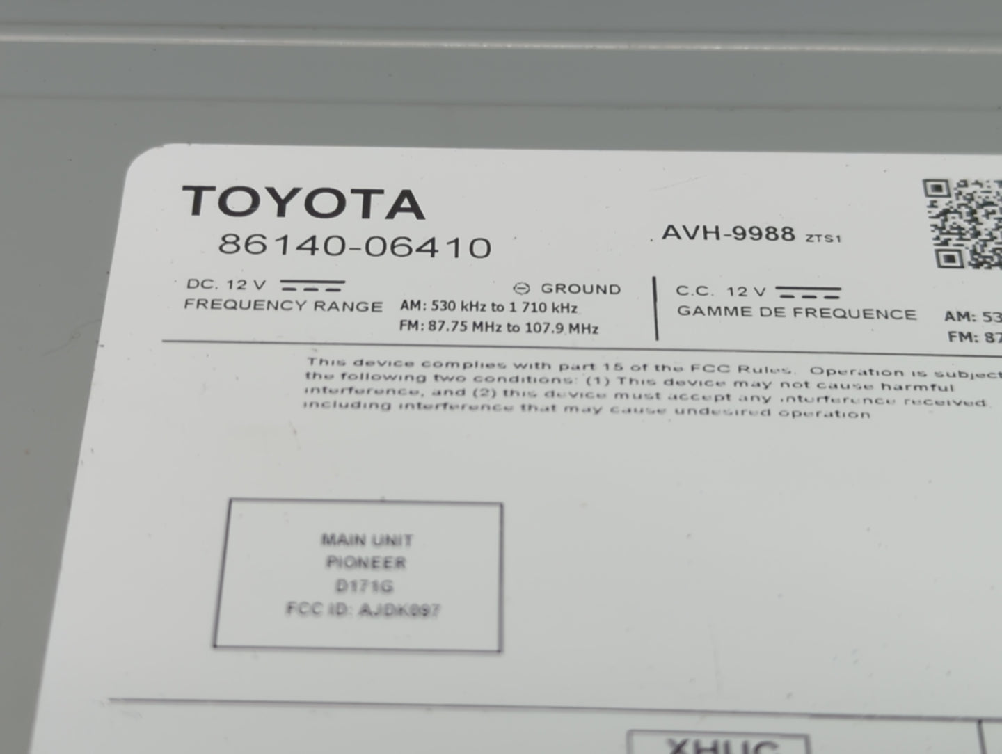 2019-2020 Toyota Camry Radio AM FM Cd Player Receiver Replacement P/N:86140-06410 AVH-9988, D171G, AJDK097 Fits Fits 2019 20