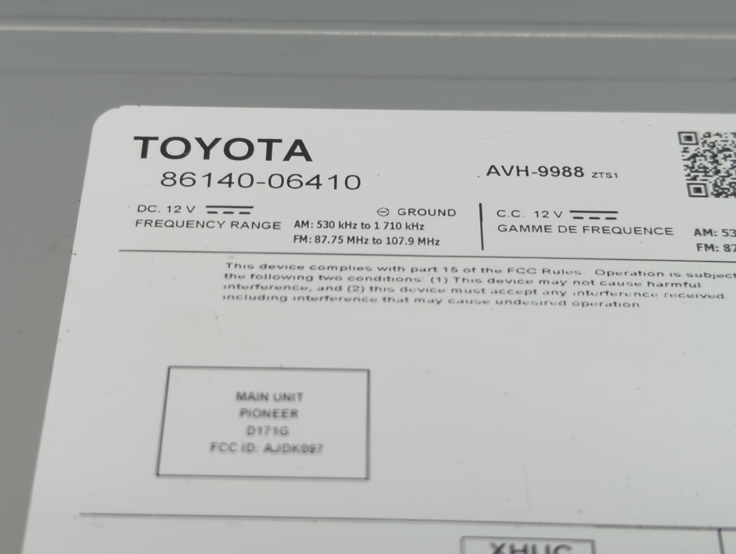 2019-2020 Toyota Camry Radio AM FM Cd Player Receiver Replacement P/N:86140-06410 AVH-9988, D171G, AJDK097 Fits Fits 2019 20