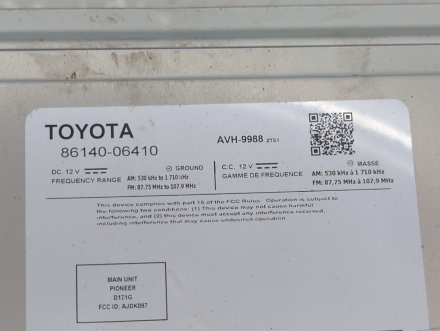 2019-2020 Toyota Camry Radio AM FM Cd Player Receiver Replacement P/N:86140-06410 AVH-9988, AJDK097, D171G Fits Fits 2019 20