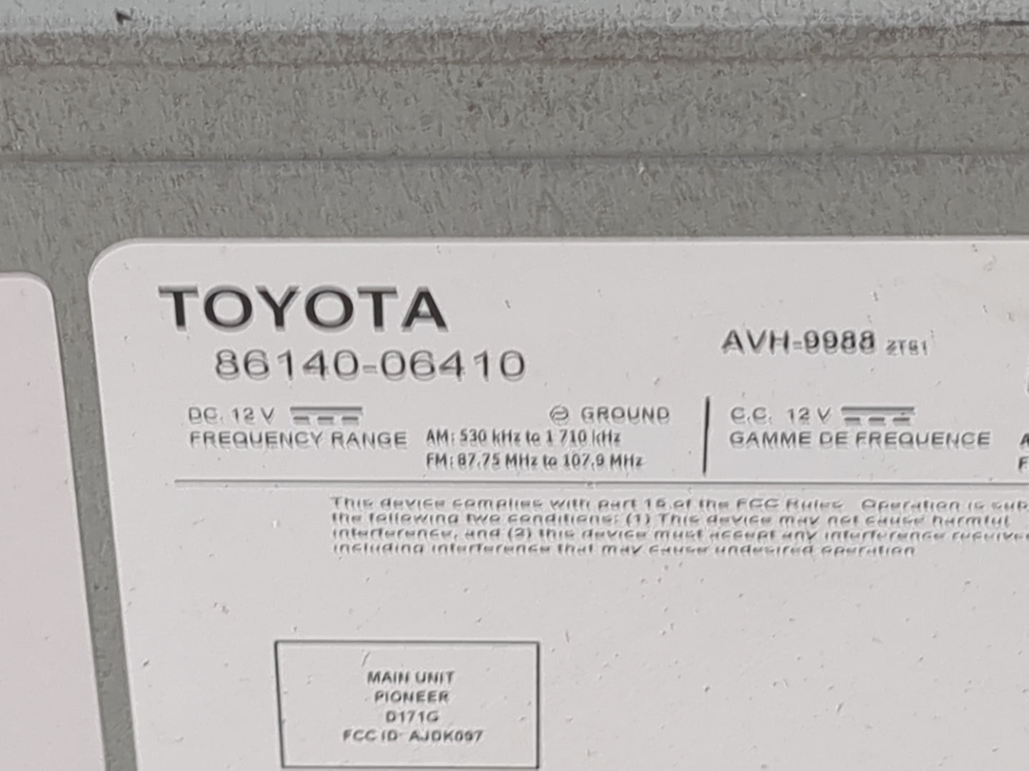 2019-2020 Toyota Camry Radio AM FM Cd Player Receiver Replacement P/N:86140-06410 AVH-9988, D171G, AJ0K097 Fits Fits 2019 20
