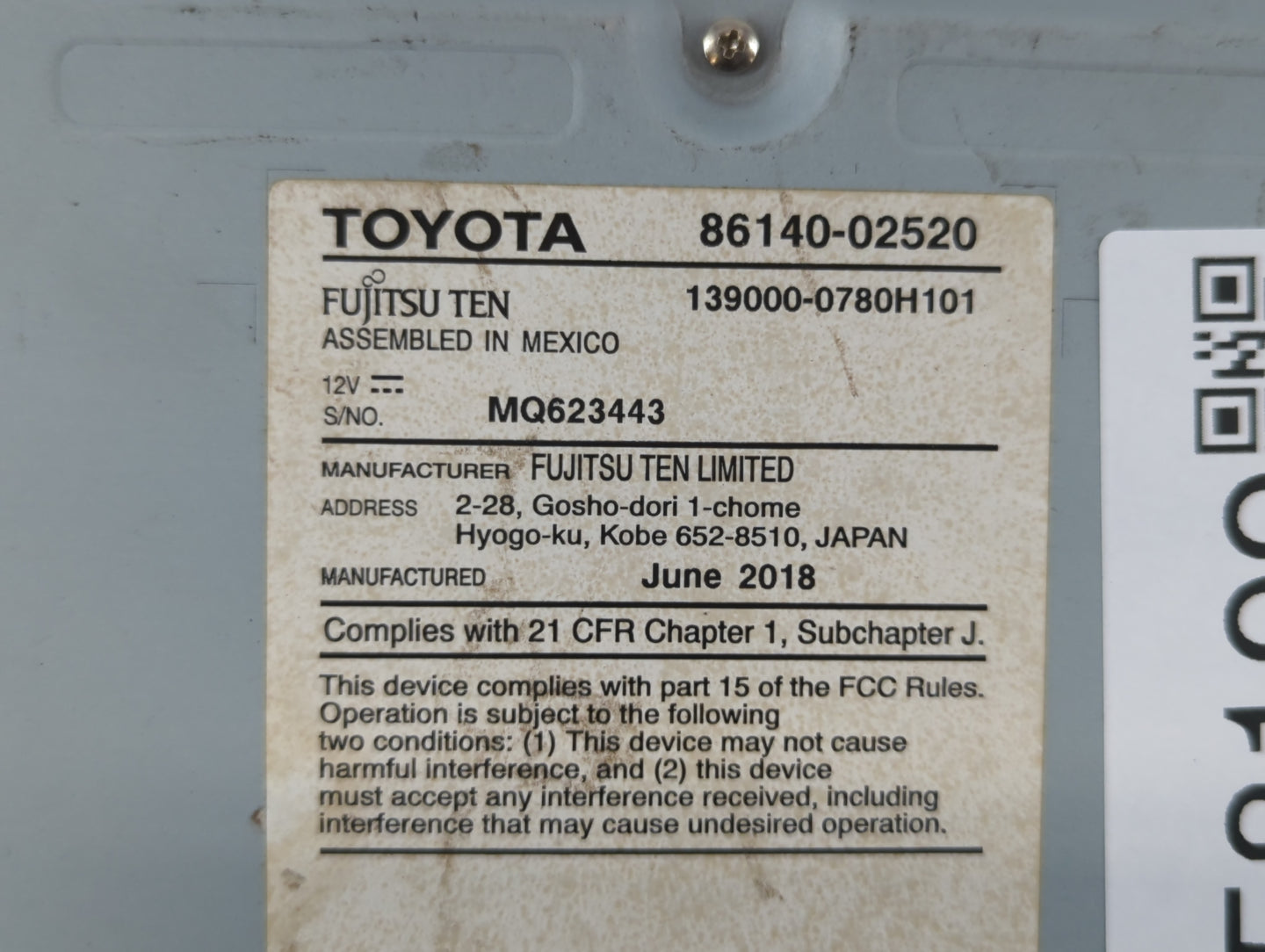 2017-2019 Toyota Corolla Radio AM FM Cd Player Receiver Replacement P/N:86140-02520 Fits Fits 2017 2018 2019 OEM Used Auto P