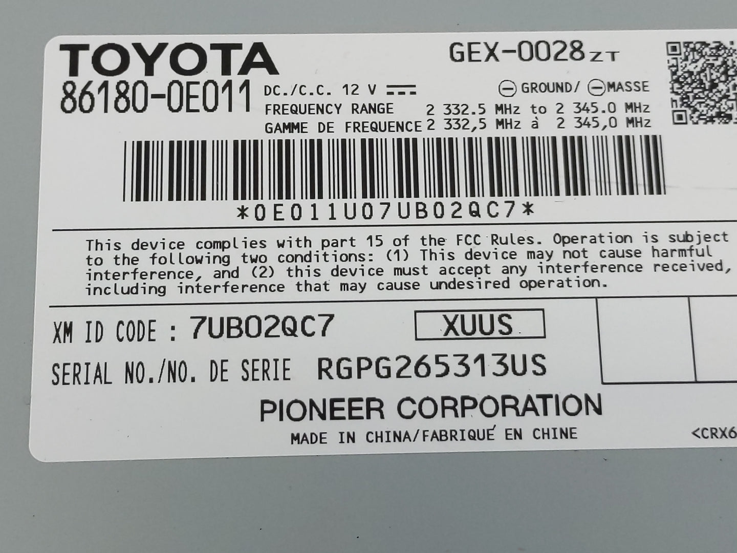 2019-2020 Toyota Corolla Radio AM FM Cd Player Receiver Replacement P/N:86180-0E011 Fits Fits 2019 2020 OEM Used Auto Parts 