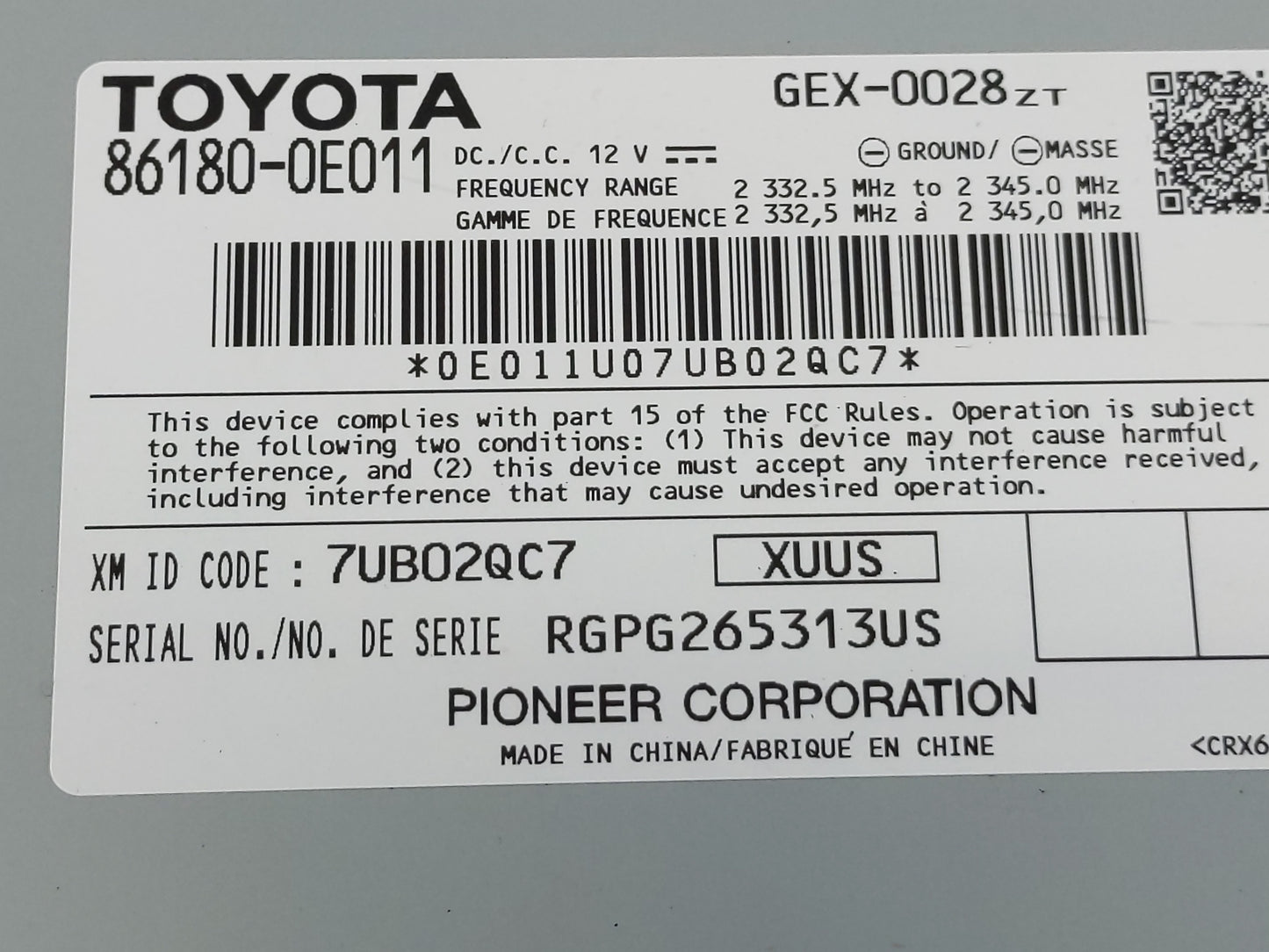 2019-2020 Toyota Corolla Radio AM FM Cd Player Receiver Replacement P/N:86180-0E011 Fits Fits 2019 2020 OEM Used Auto Parts 