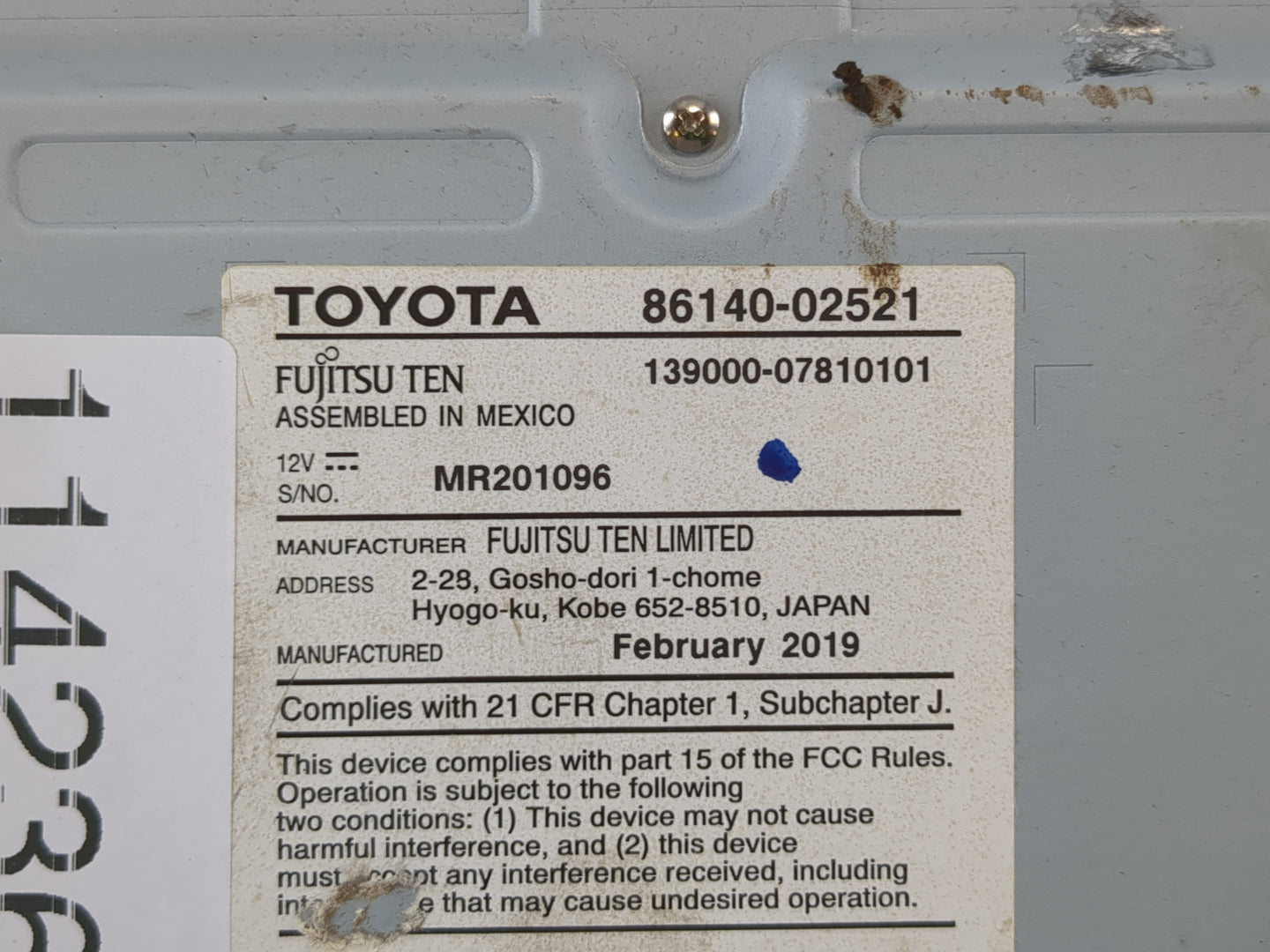 2017-2019 Toyota Corolla Radio AM FM Cd Player Receiver Replacement P/N:86140-02521 Fits Fits 2017 2018 2019 OEM Used Auto P