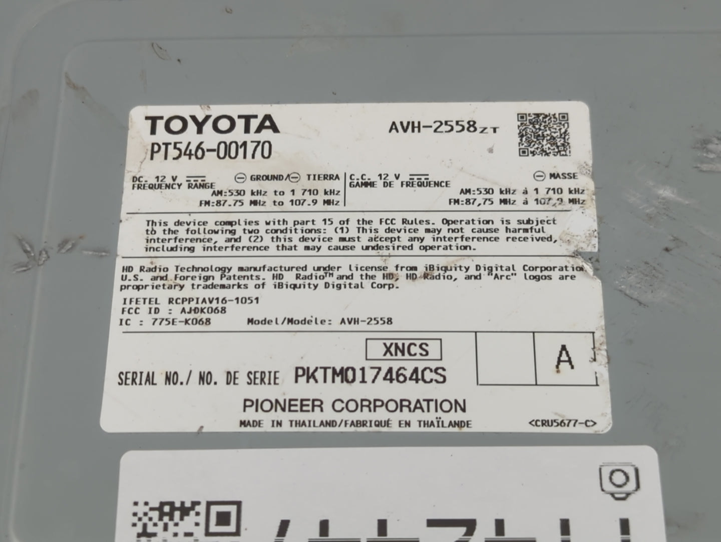 2019-2022 Toyota Corolla Radio AM FM Cd Player Receiver Replacement P/N:PT546-00170 Fits Fits 2019 2020 2021 2022 OEM Used A