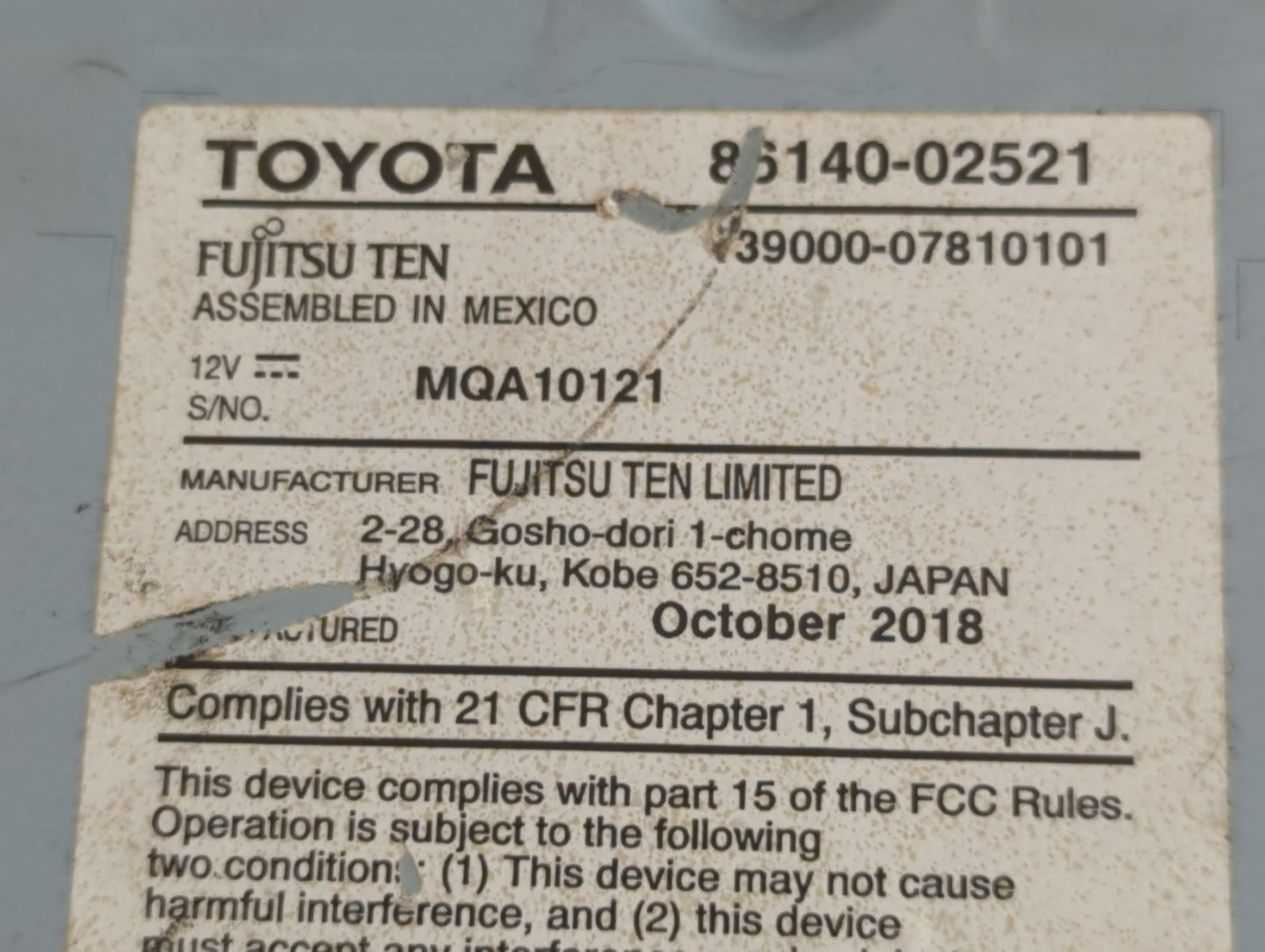 2017-2019 Toyota Corolla Radio AM FM Cd Player Receiver Replacement P/N:86140-02521 Fits Fits 2017 2018 2019 OEM Used Auto P