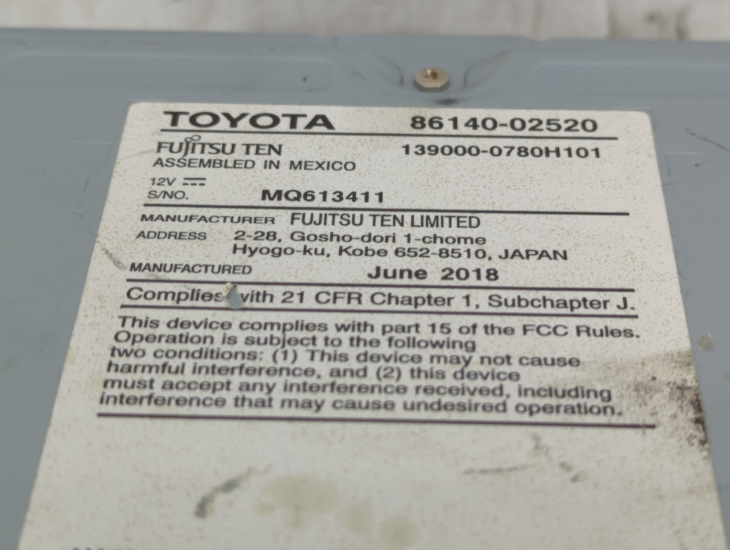 2017-2019 Toyota Corolla Radio AM FM Cd Player Receiver Replacement P/N:86140-02520 Fits Fits 2017 2018 2019 OEM Used Auto P