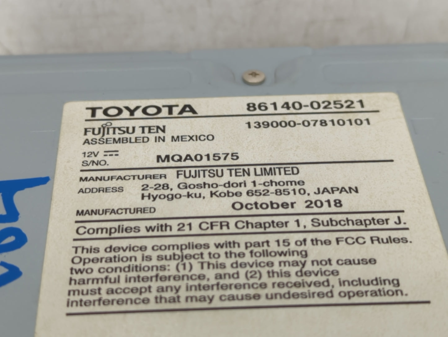 2017-2019 Toyota Corolla Radio AM FM Cd Player Receiver Replacement P/N:86140-02521 Fits Fits 2017 2018 2019 OEM Used Auto P