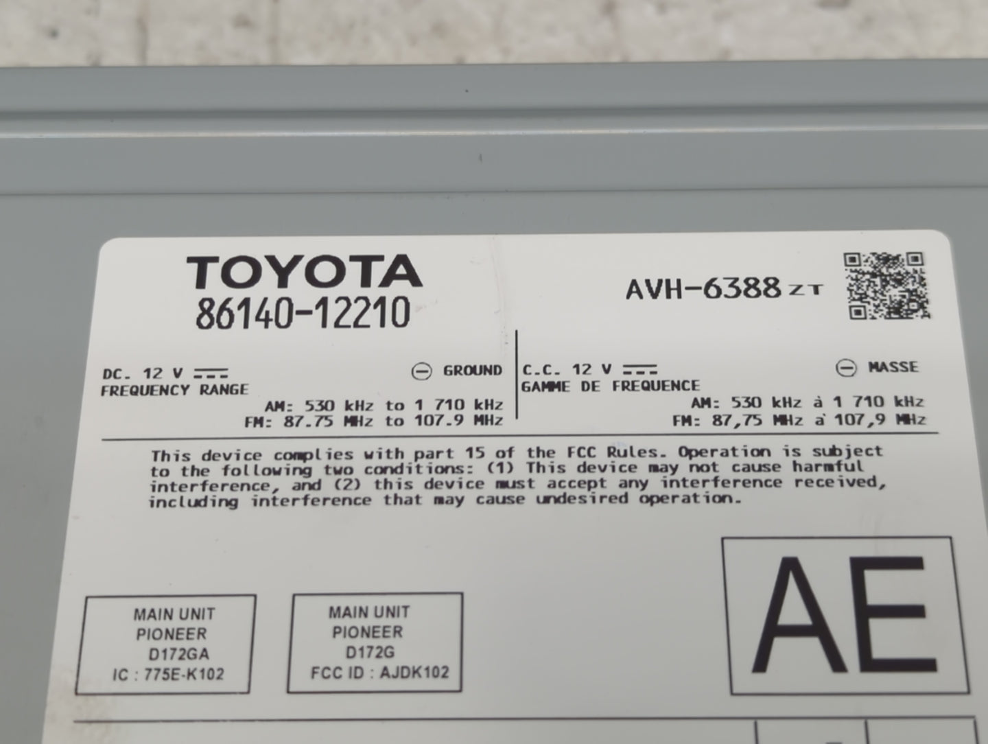 2019-2020 Toyota Corolla Radio AM FM Cd Player Receiver Replacement P/N:86140-12210 Fits Fits 2019 2020 OEM Used Auto Parts 