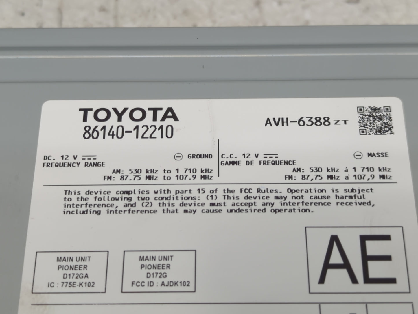 2019-2020 Toyota Corolla Radio AM FM Cd Player Receiver Replacement P/N:86140-12210 Fits Fits 2019 2020 OEM Used Auto Parts 