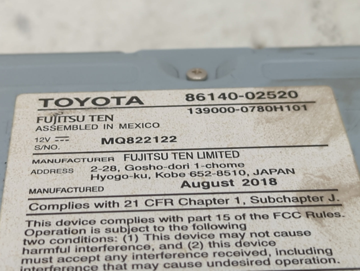 2017-2019 Toyota Corolla Radio AM FM Cd Player Receiver Replacement P/N:86140-02520 Fits Fits 2017 2018 2019 OEM Used Auto P