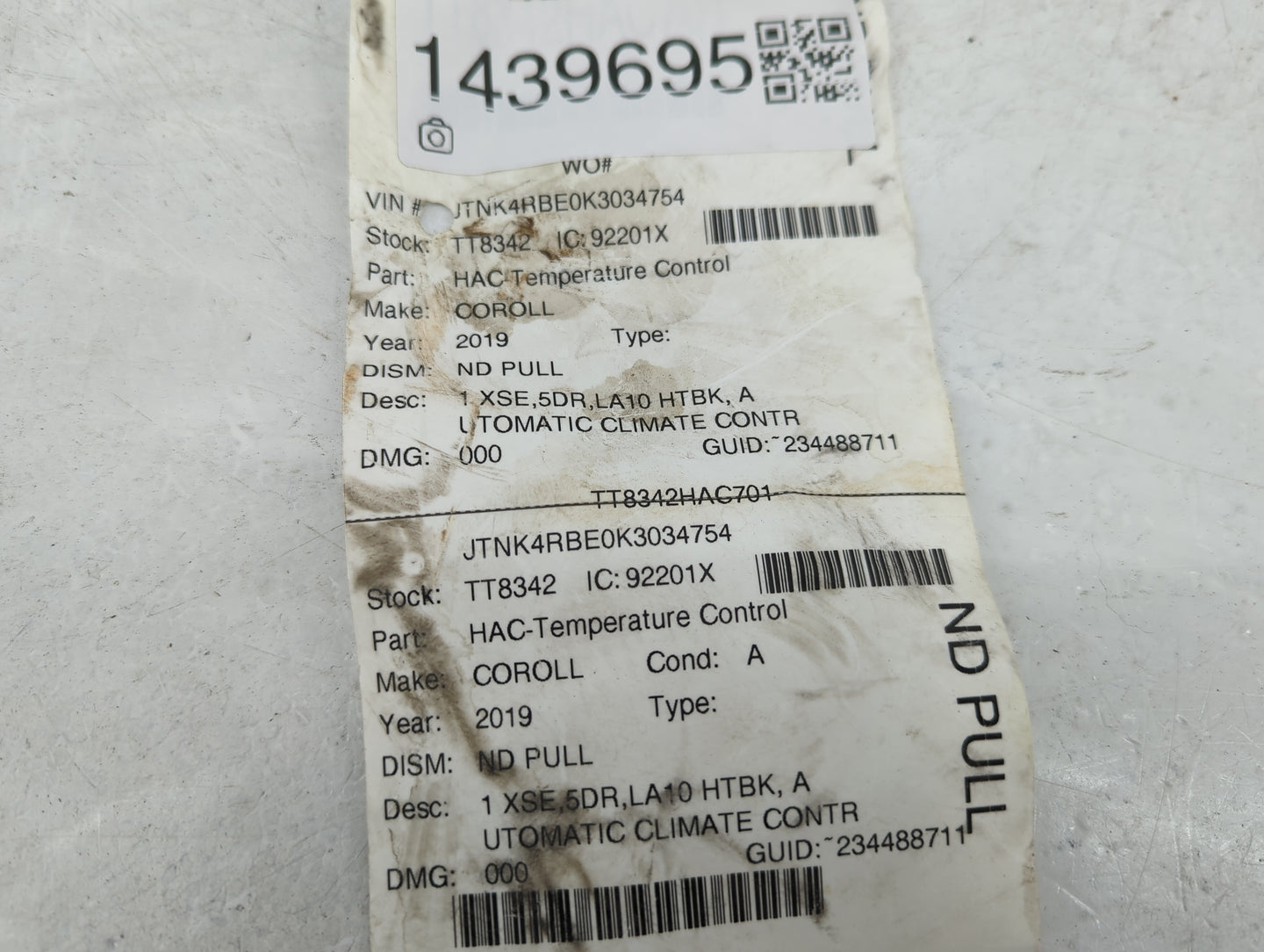 2019 Toyota Corolla Climate Control Module Temperature AC/Heater Replacement P/N:75K714 Fits OEM Used Auto Parts - Oemusedau