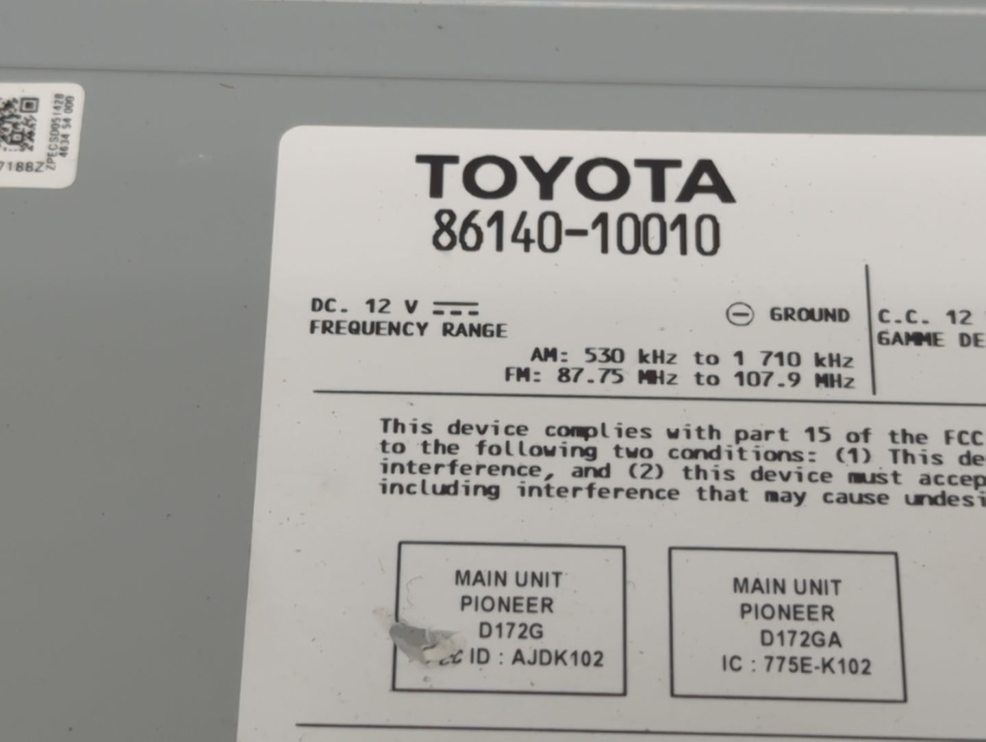 2019 Toyota Corolla Radio AM FM Cd Player Receiver Replacement P/N:86140-10010 D172G, D172GA, AJDK102, 775E-K102 Fits OEM Us