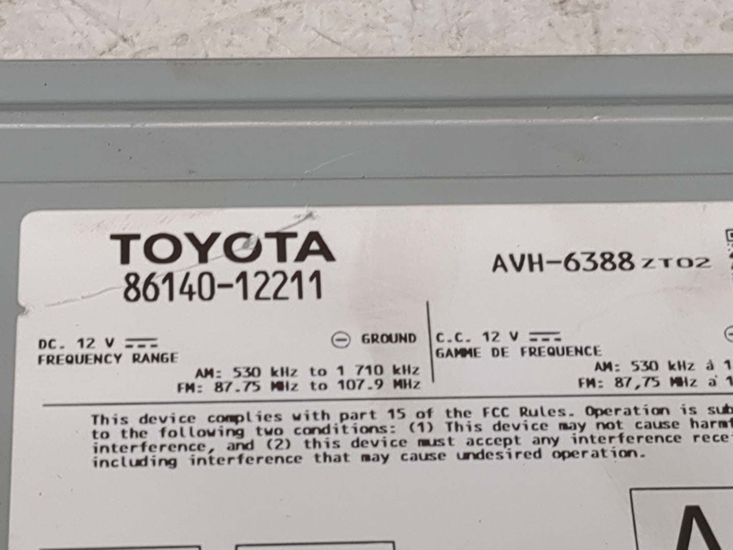 2019-2020 Toyota Corolla Radio AM FM Cd Player Receiver Replacement P/N:86140-12211 AVH-6388 Fits Fits 2019 2020 OEM Used Au