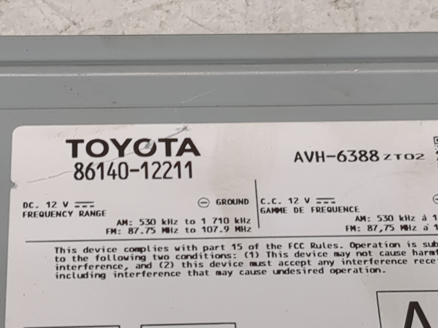 2019-2020 Toyota Corolla Radio AM FM Cd Player Receiver Replacement P/N:86140-12211 AVH-6388 Fits Fits 2019 2020 OEM Used Au