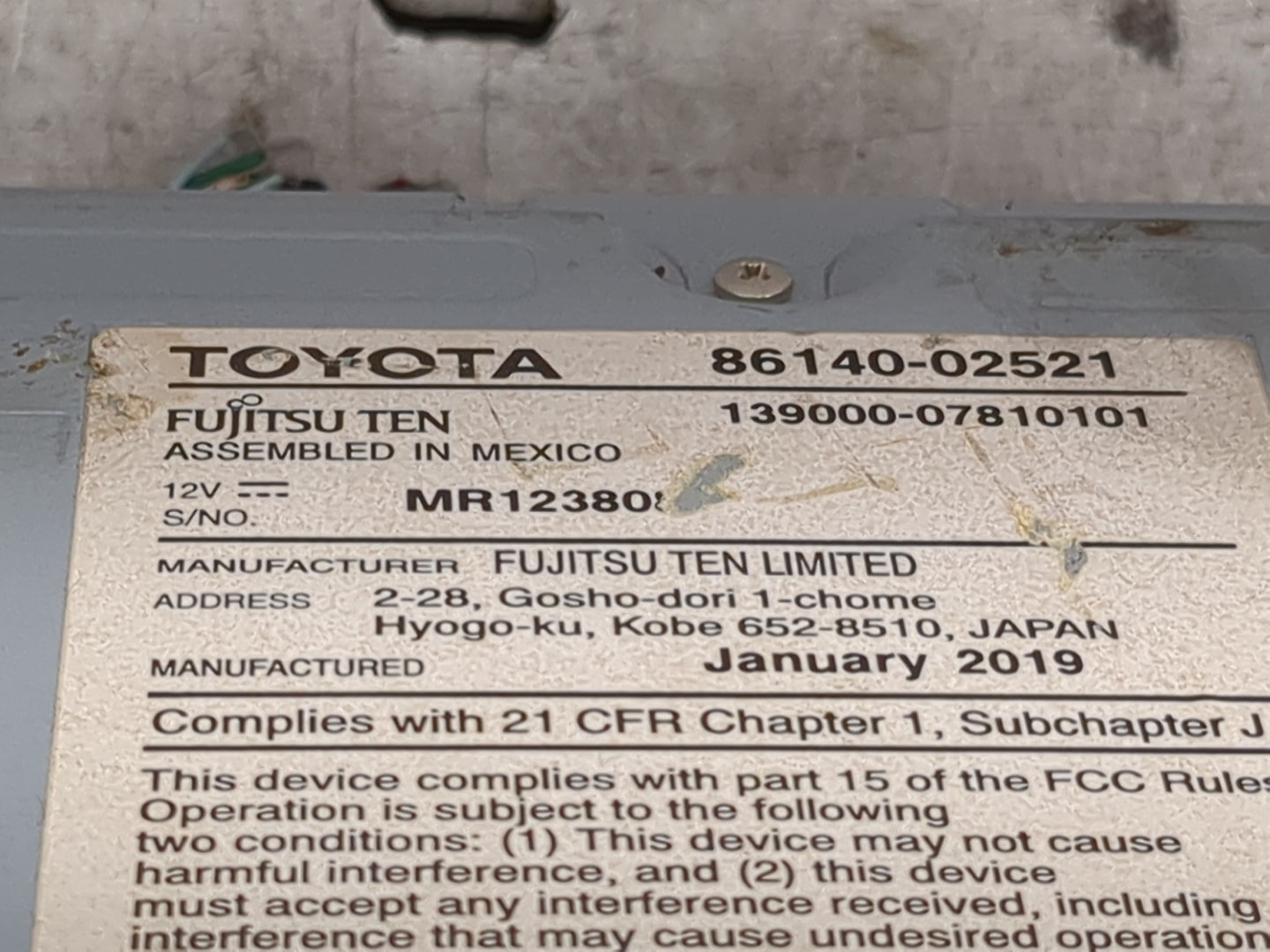 2017-2019 Toyota Corolla Radio AM FM Cd Player Receiver Replacement P/N:86140-02521 139000-07810101 Fits Fits 2017 2018 2019