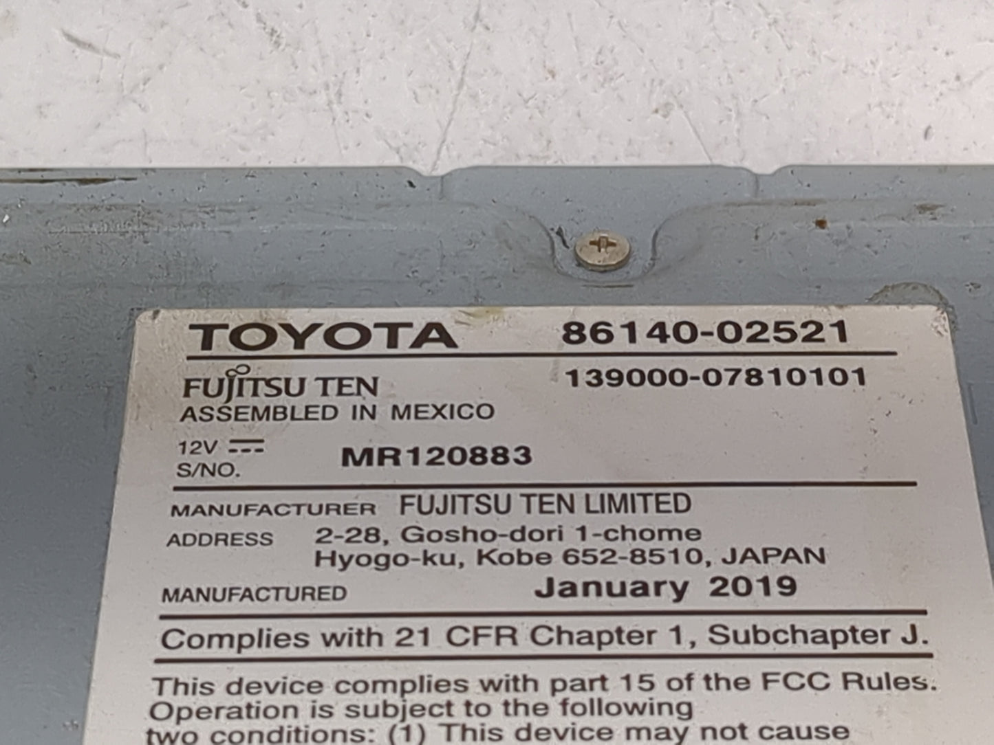 2017-2019 Toyota Corolla Radio AM FM Cd Player Receiver Replacement P/N:86140-02521 139000-07810101 Fits Fits 2017 2018 2019