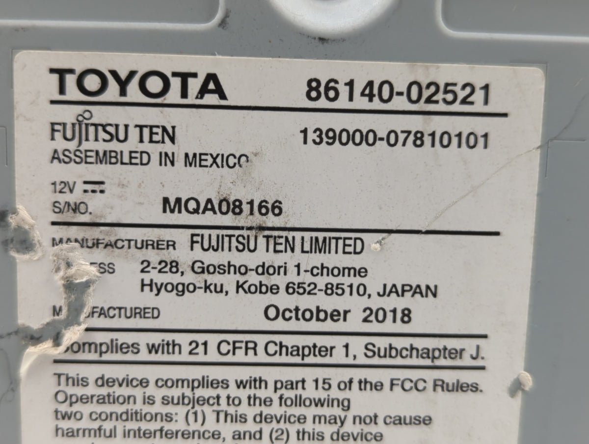 2017-2018 Toyota Corolla Am Fm Cd Player Radio Receiver 374869 - Oemusedautoparts1.com