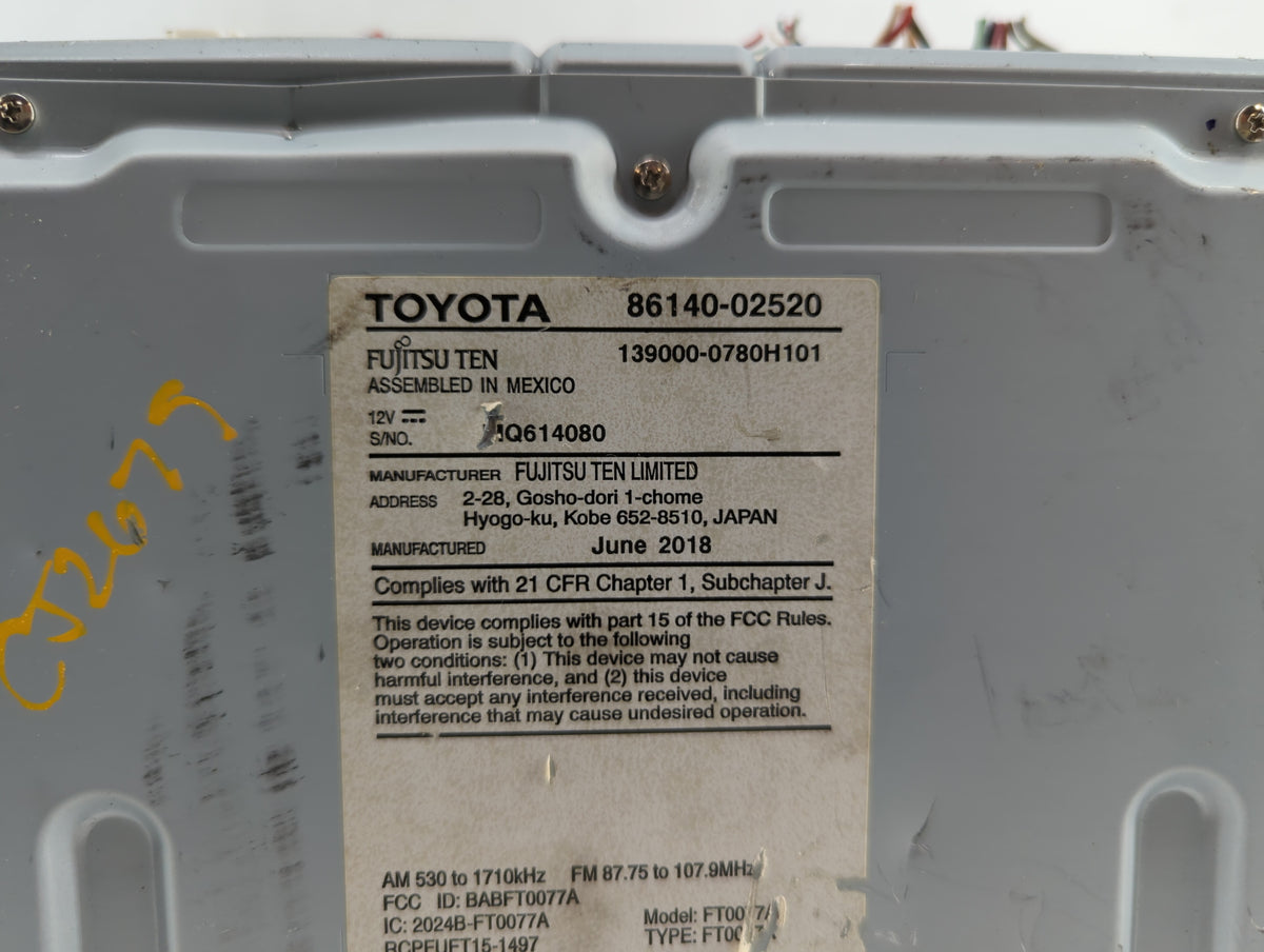 2017-2018 Toyota Corolla Am Fm Cd Player Radio Receiver 409219 - Oemusedautoparts1.com