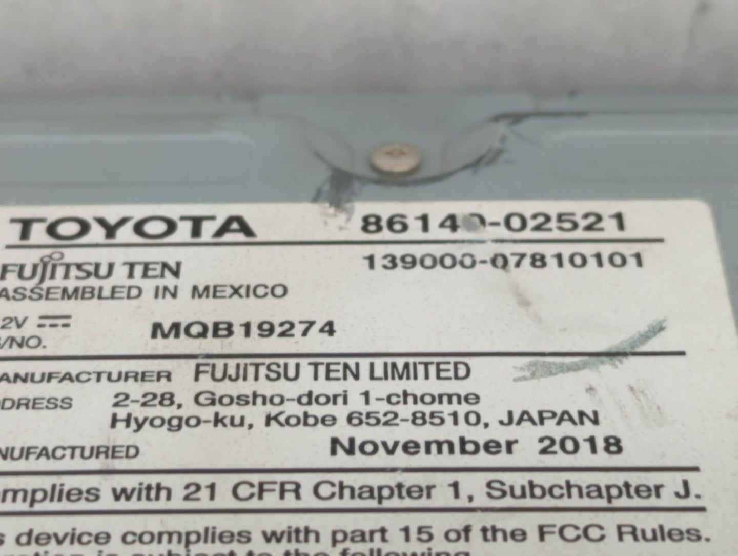 2017-2019 Toyota Corolla Am Fm Cd Player Radio Receiver - Oemusedautoparts1.com