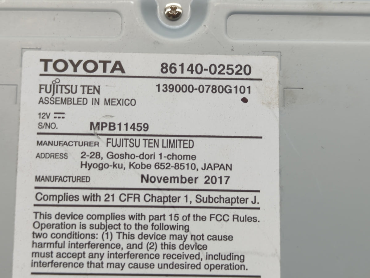 2017-2019 Toyota Corolla Am Fm Cd Player Radio Receiver 451419 - Oemusedautoparts1.com