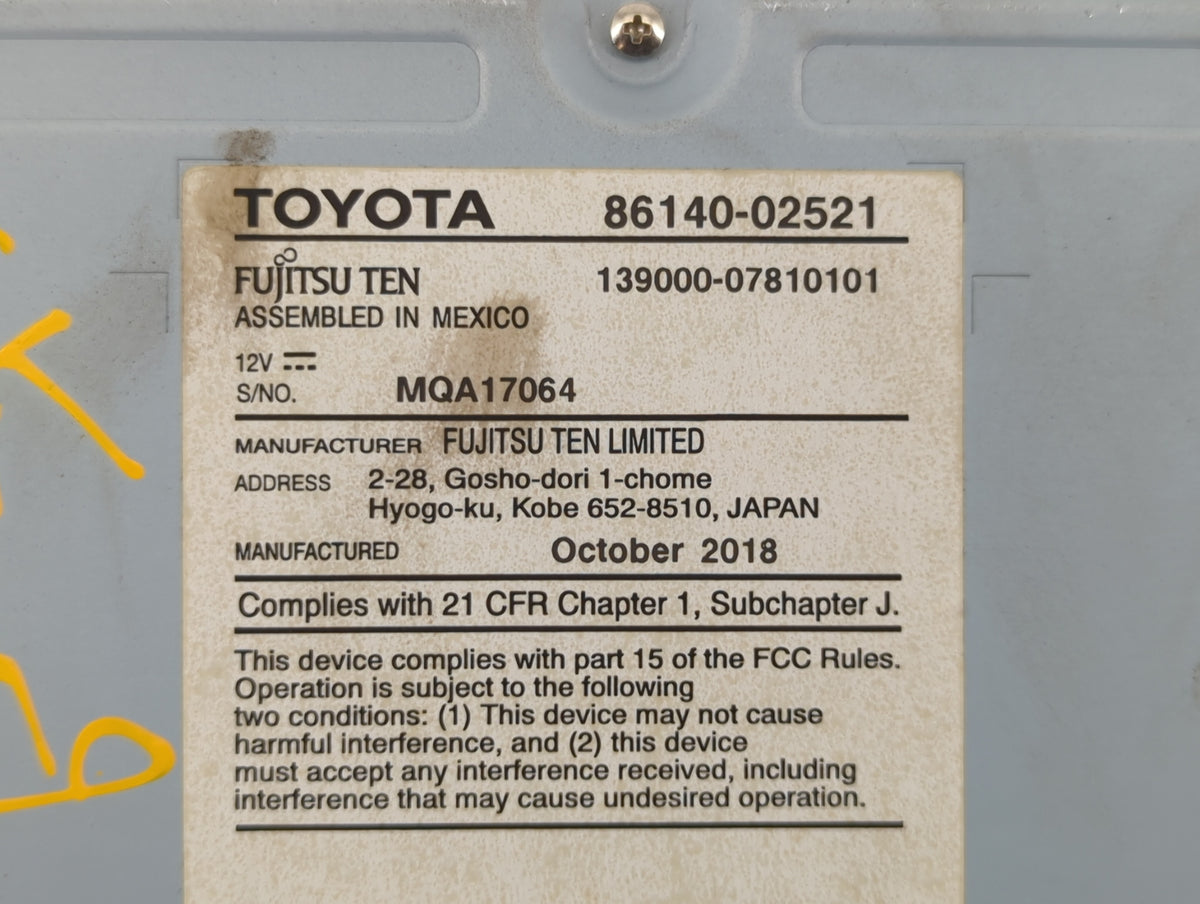 2017-2019 Toyota Corolla Am Fm Cd Player Radio Receiver 515807 - Oemusedautoparts1.com