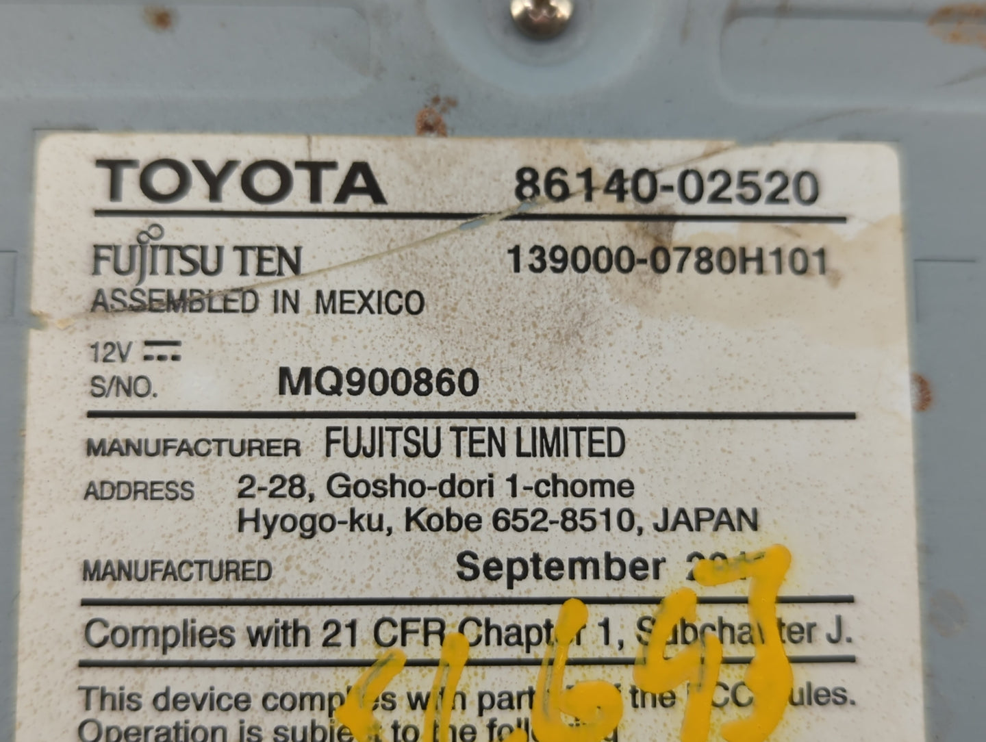 2017-2019 Toyota Corolla Am Fm Cd Player Radio Receiver - Oemusedautoparts1.com