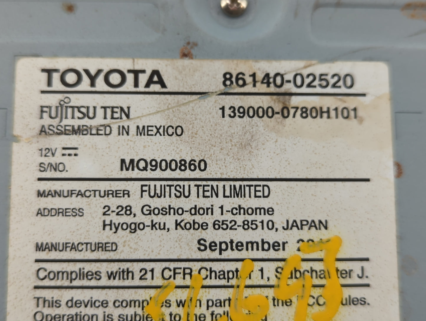 2017-2019 Toyota Corolla Am Fm Cd Player Radio Receiver - Oemusedautoparts1.com