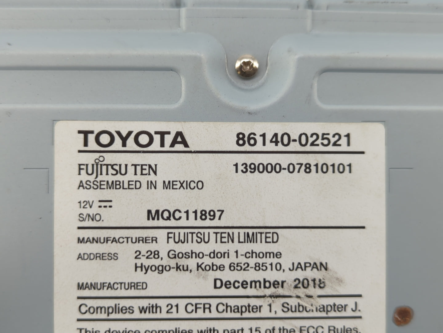 2017-2019 Toyota Corolla Am Fm Cd Player Radio Receiver - Oemusedautoparts1.com