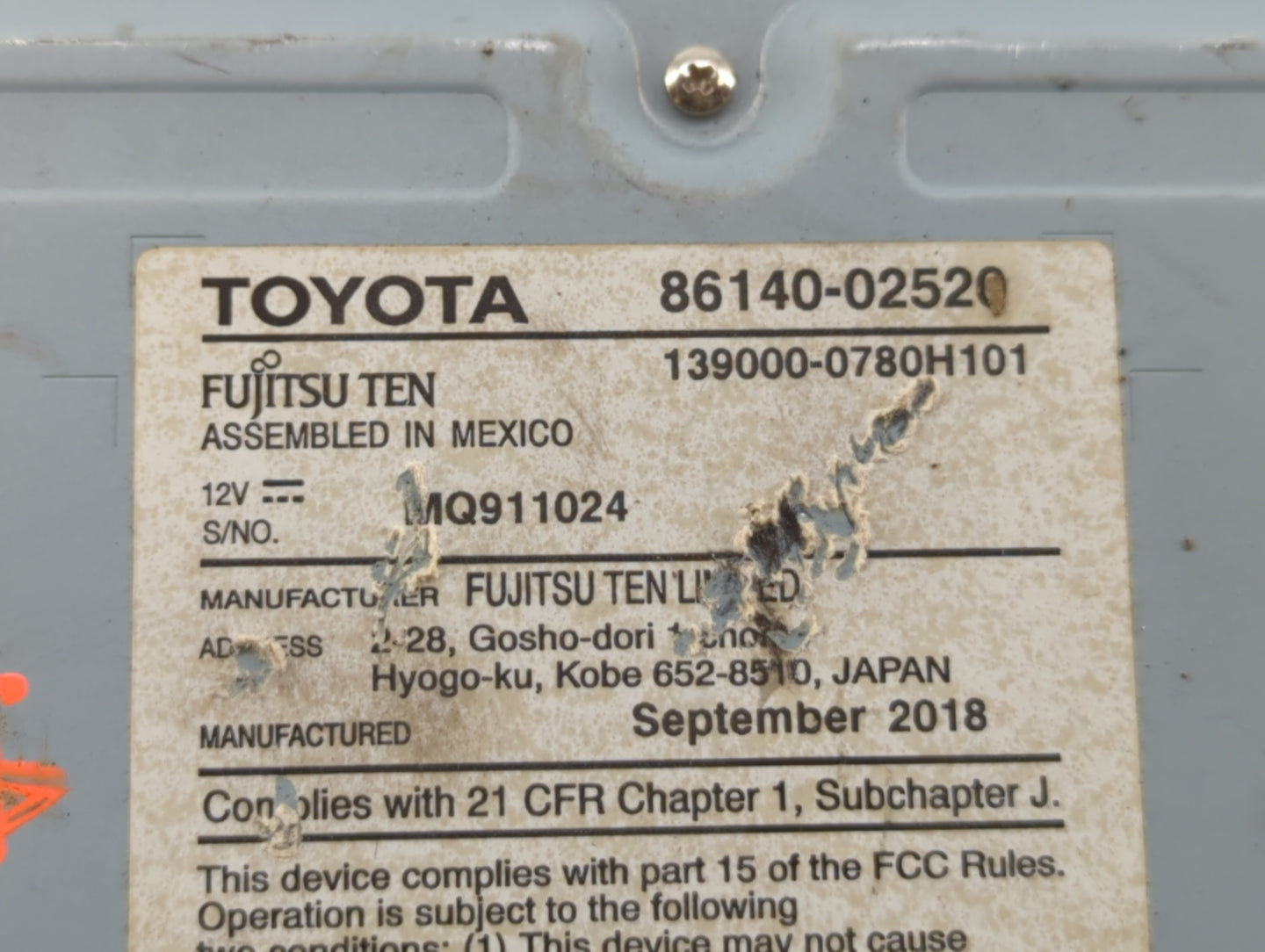 2017-2019 Toyota Corolla Am Fm Cd Player Radio Receiver - Oemusedautoparts1.com