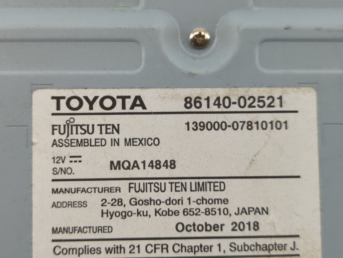 2017-2019 Toyota Corolla Am Fm Cd Player Radio Receiver - Oemusedautoparts1.com