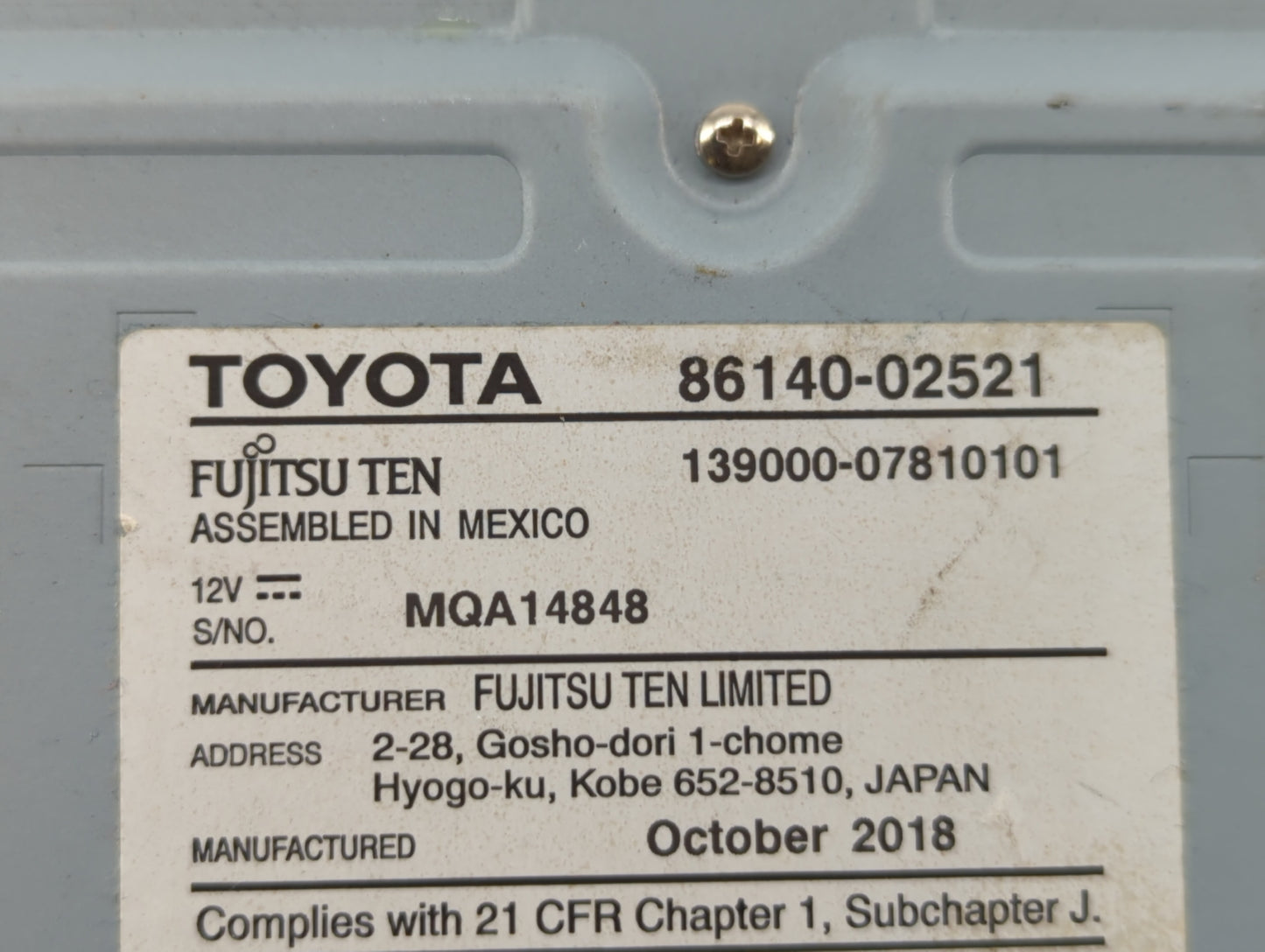 2017-2019 Toyota Corolla Am Fm Cd Player Radio Receiver - Oemusedautoparts1.com
