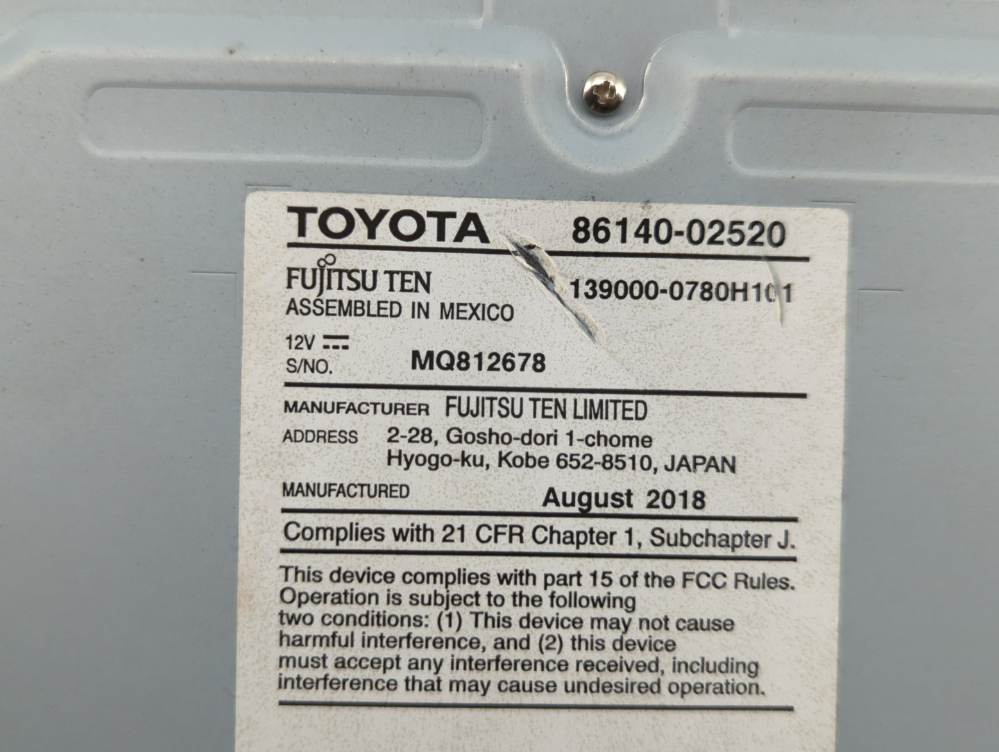 2017-2019 Toyota Corolla Am Fm Cd Player Radio Receiver - Oemusedautoparts1.com