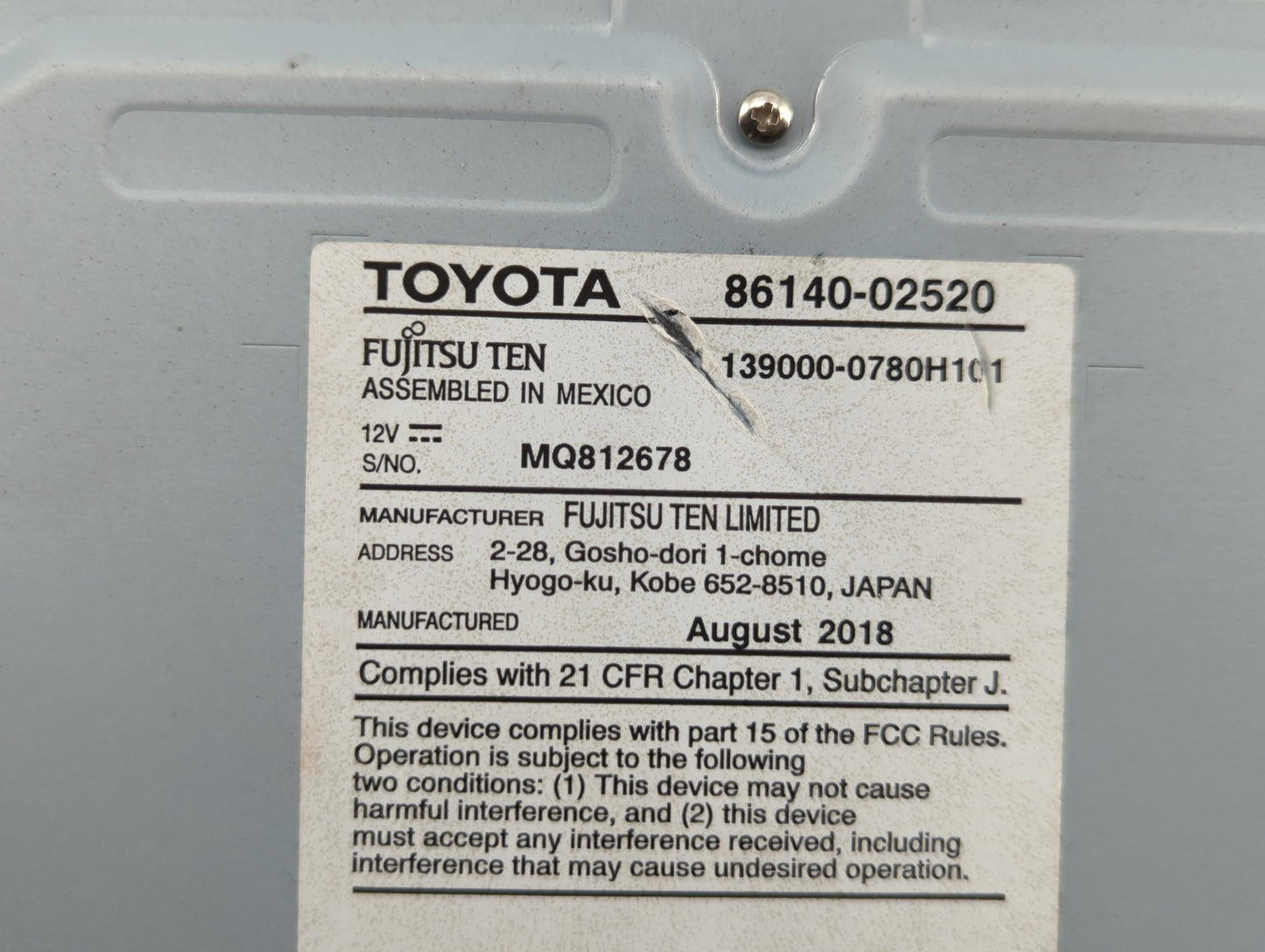 2017-2019 Toyota Corolla Am Fm Cd Player Radio Receiver - Oemusedautoparts1.com