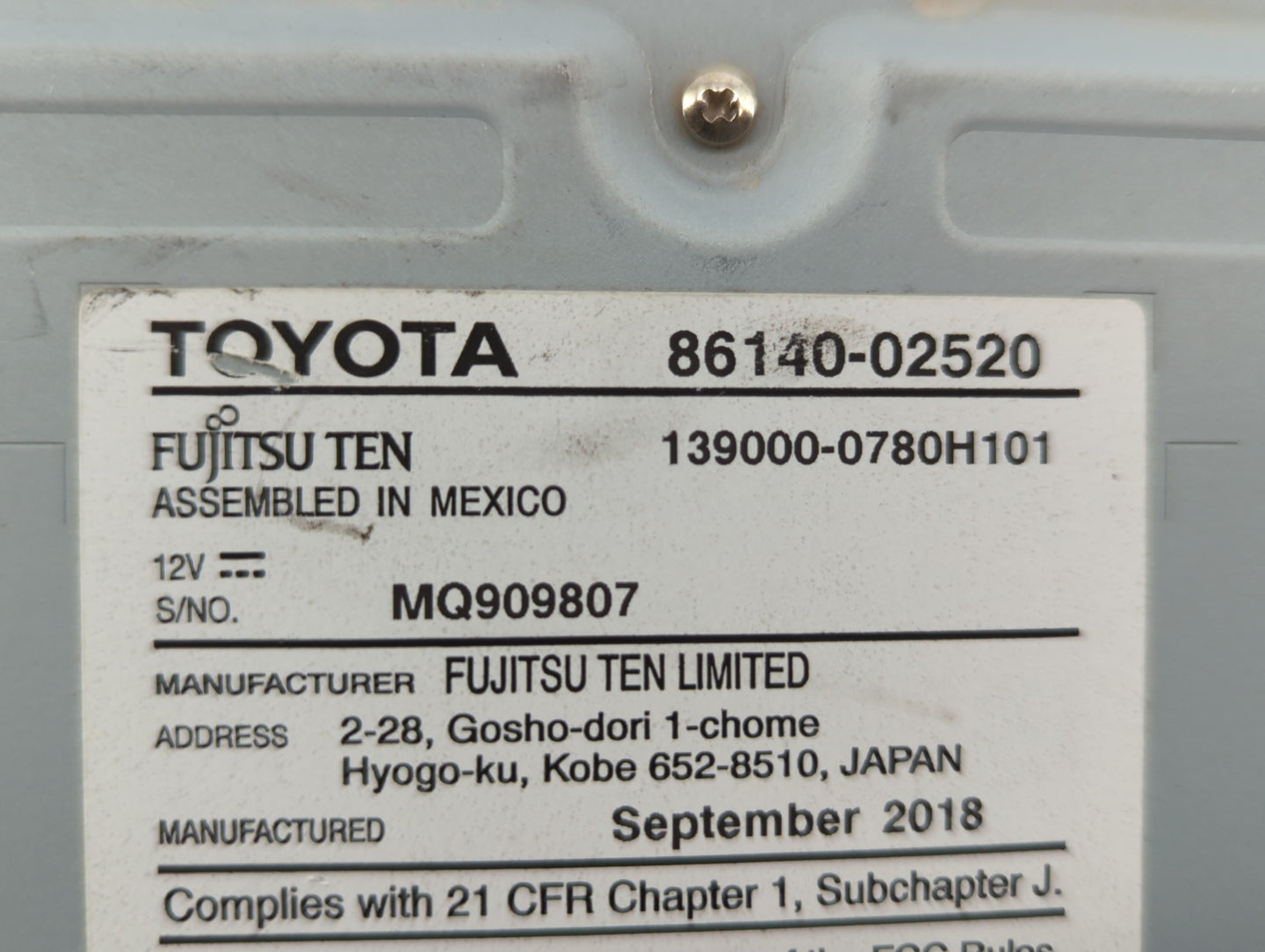 2017-2019 Toyota Corolla Am Fm Cd Player Radio Receiver - Oemusedautoparts1.com
